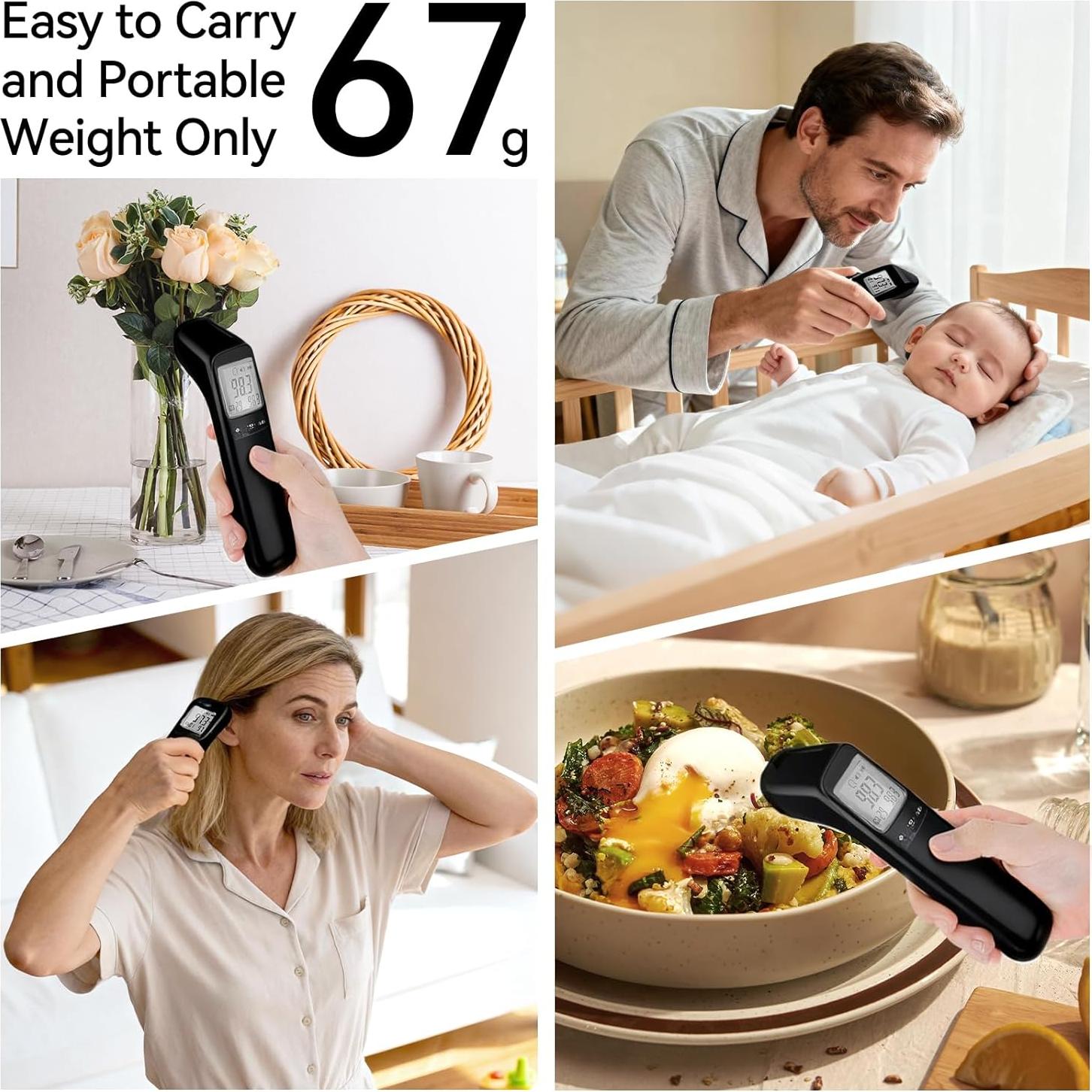 Termómetro Digital Sin Contacto Manhero 3 en 1 Negro