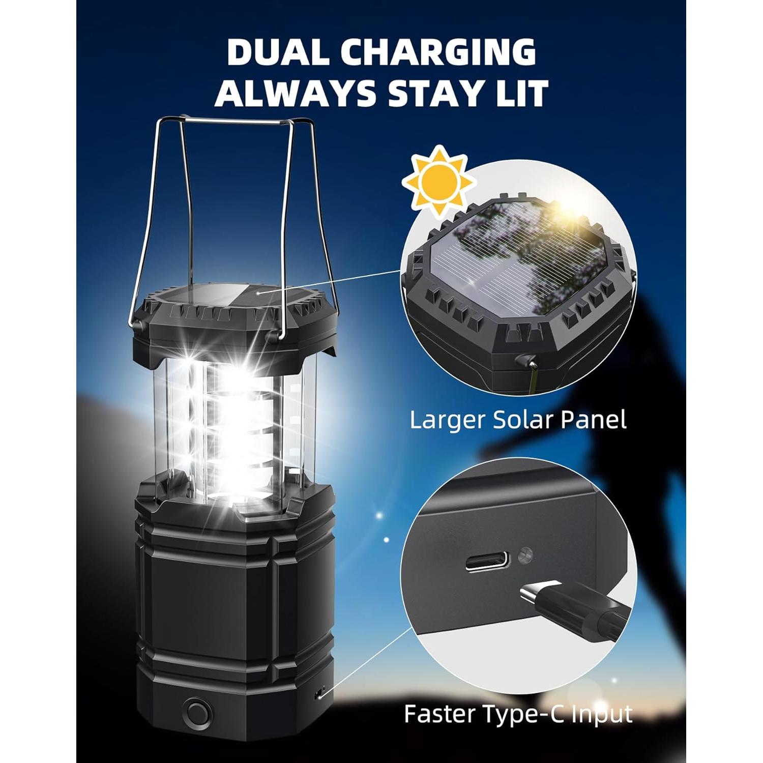 Paquete de 4 Linternas Solares Camping Wismco 1600mAh LED 30h