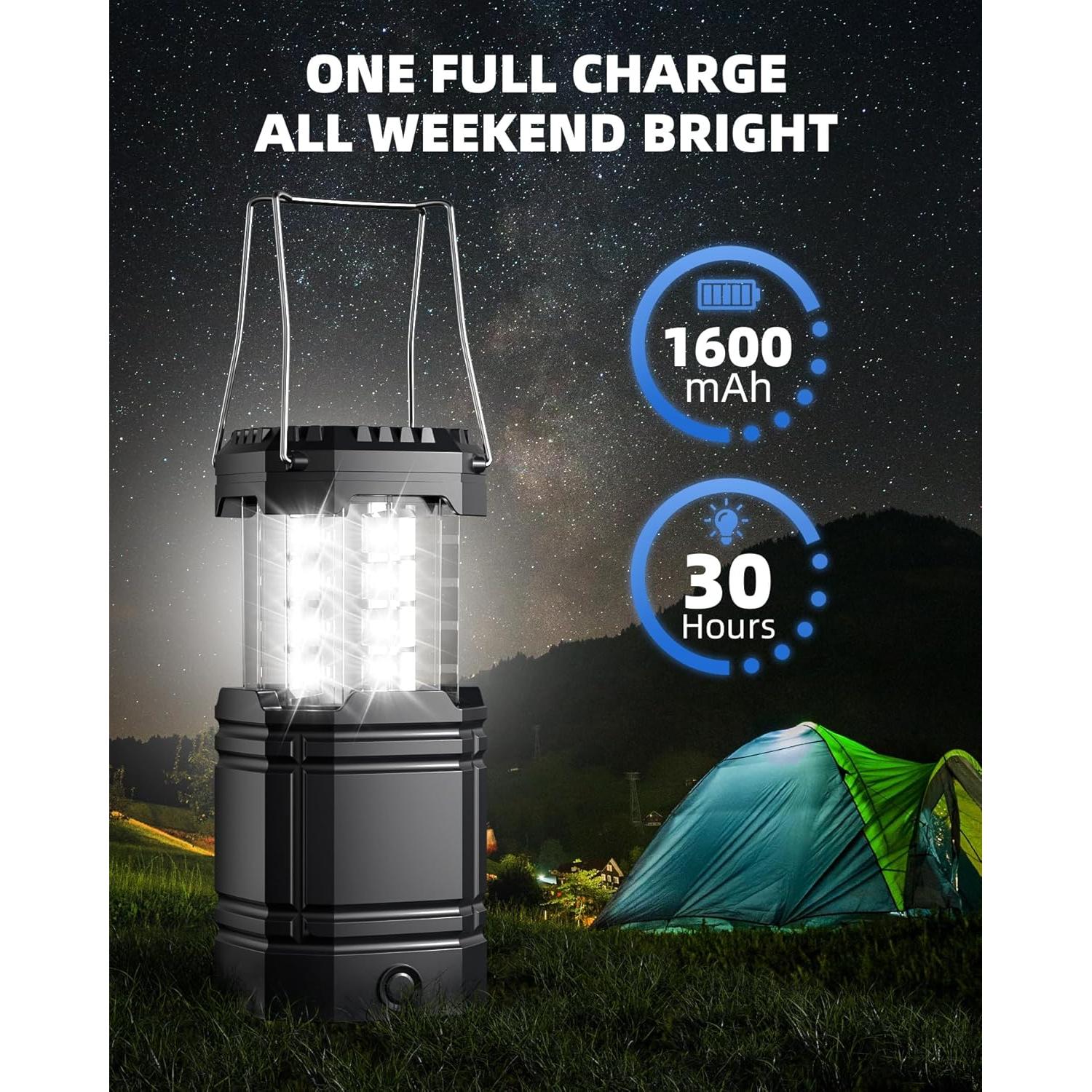 Paquete de 4 Linternas Solares Camping Wismco 1600mAh LED 30h
