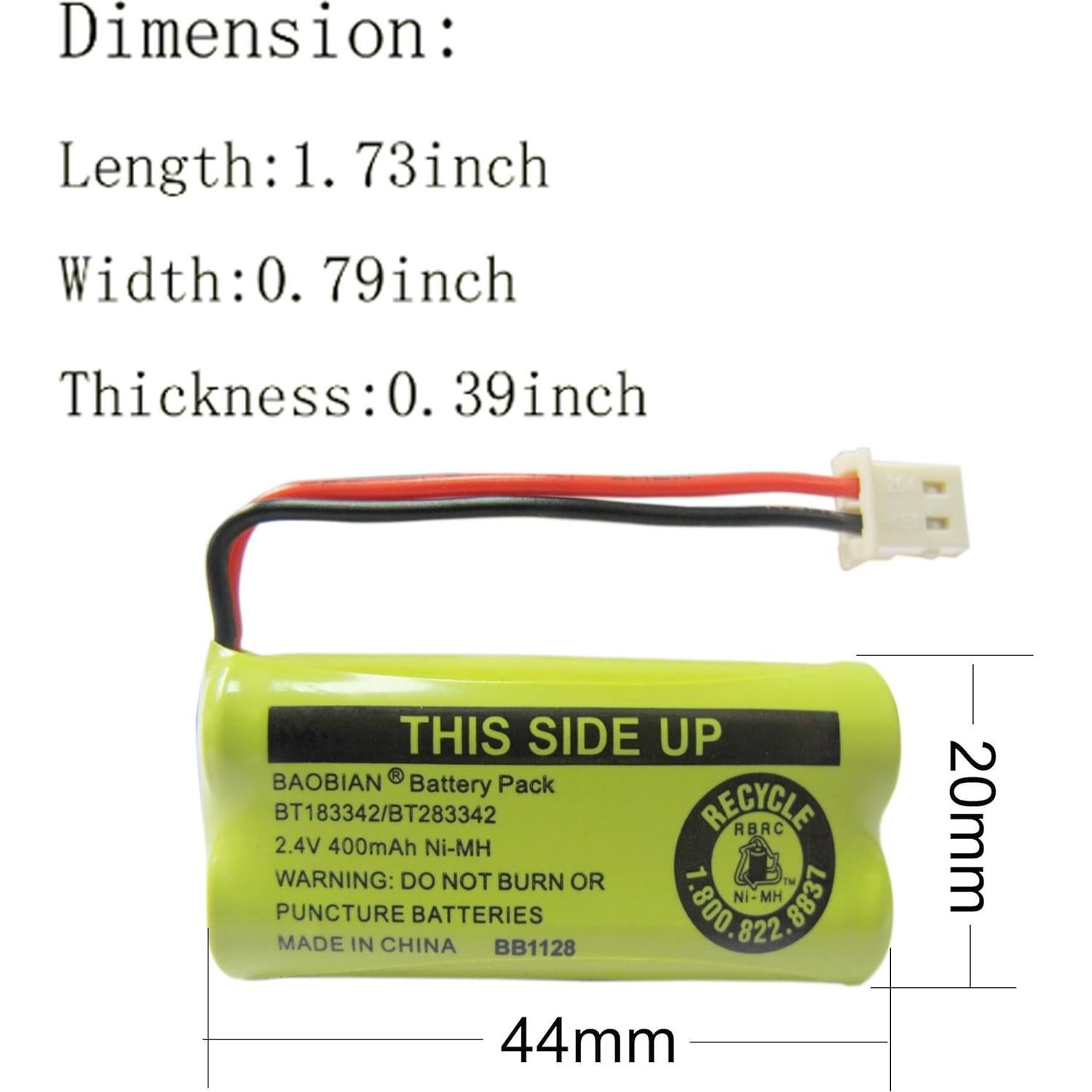 Batería recargable NiMH 2.4V 400mAh BAOBIAN - Paquete de 4