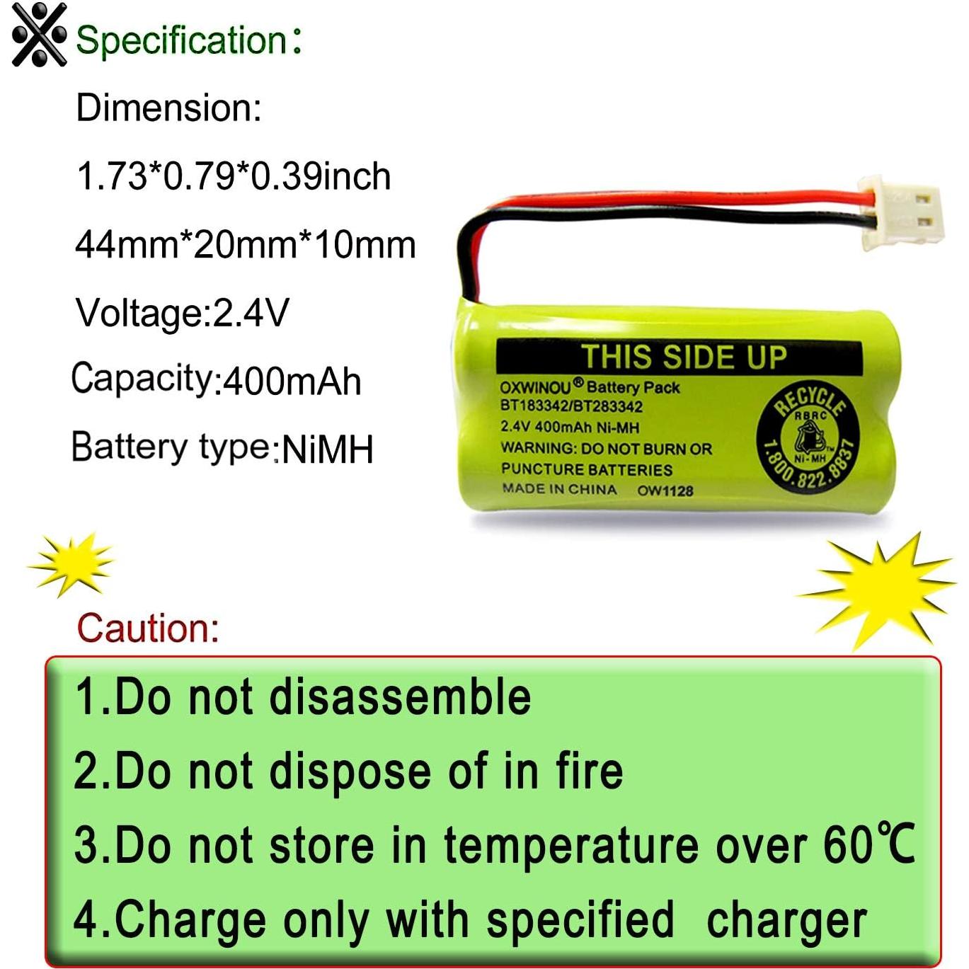 Batería Recargable OXWINOU BT183342 2Pcs 2.4V 400mAh Ni-MH