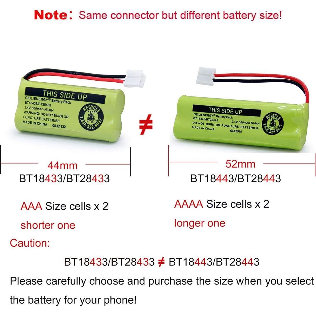 Batería de Reemplazo GEILIENERGY BT18433 Ni-MH 2.4V 500mAh (Paquete de 3)