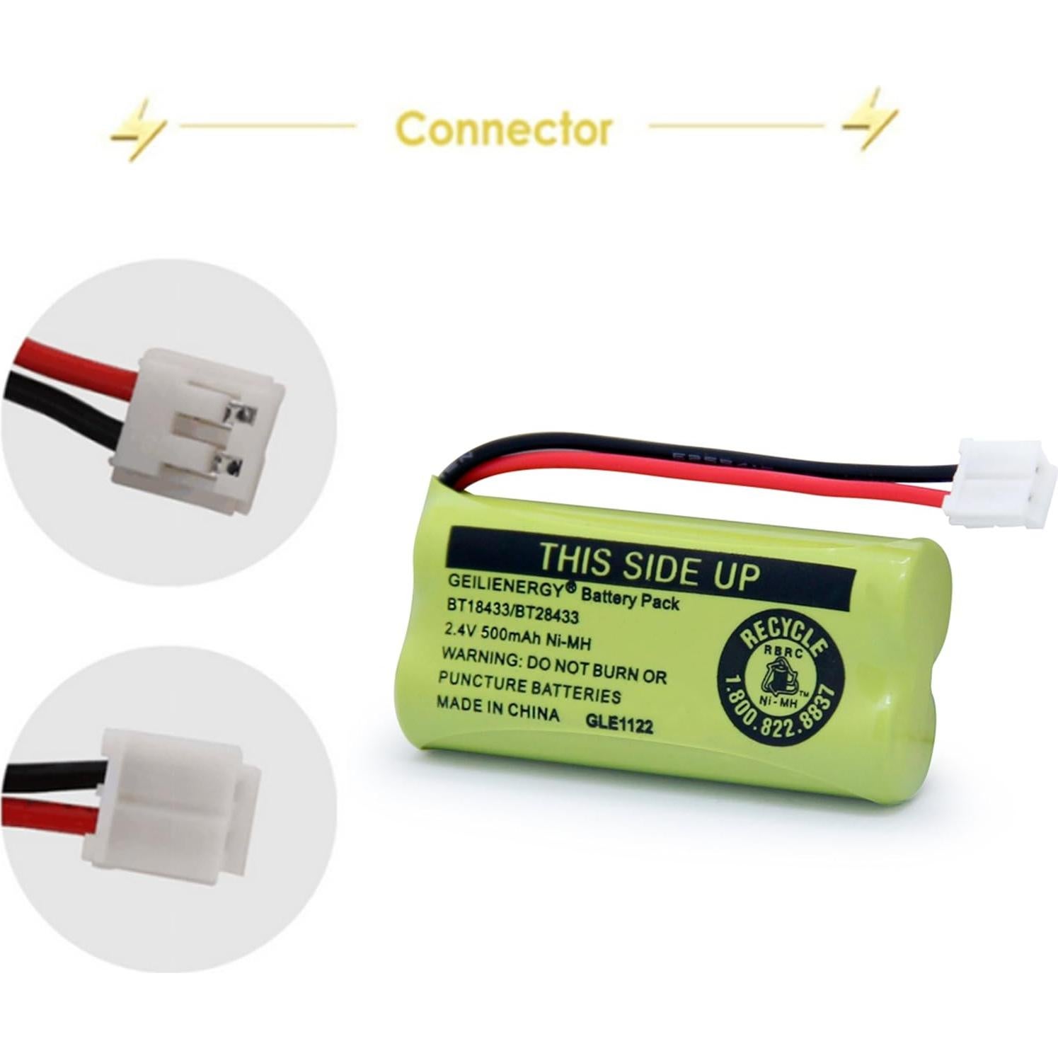 Batería de Reemplazo GEILIENERGY BT18433 Ni-MH 2.4V 500mAh (Paquete de 3)