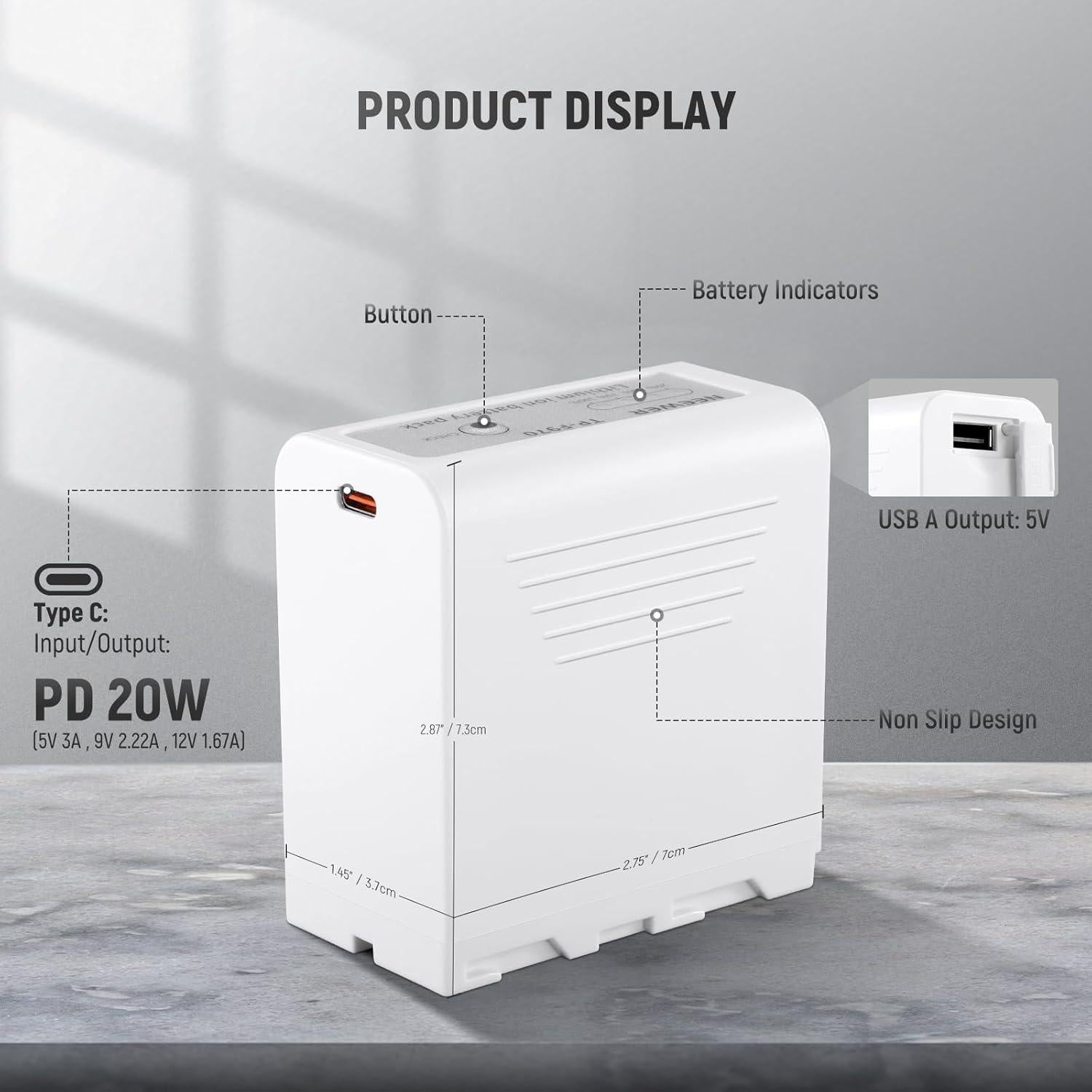 Batería NEEWER NP-F970 10500mAh Carga Rápida USB C Blanca