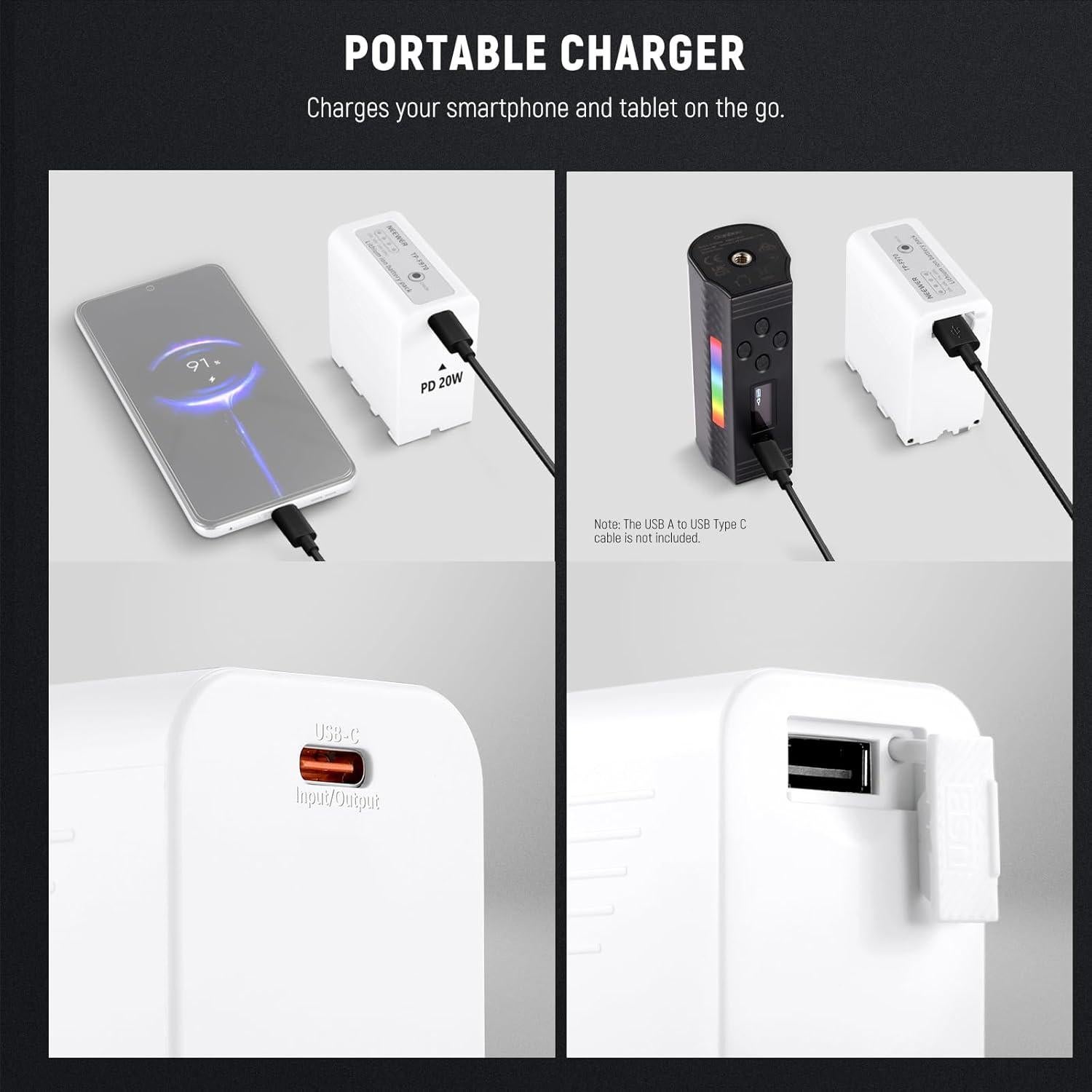 Batería NEEWER NP-F970 10500mAh Carga Rápida USB C Blanca