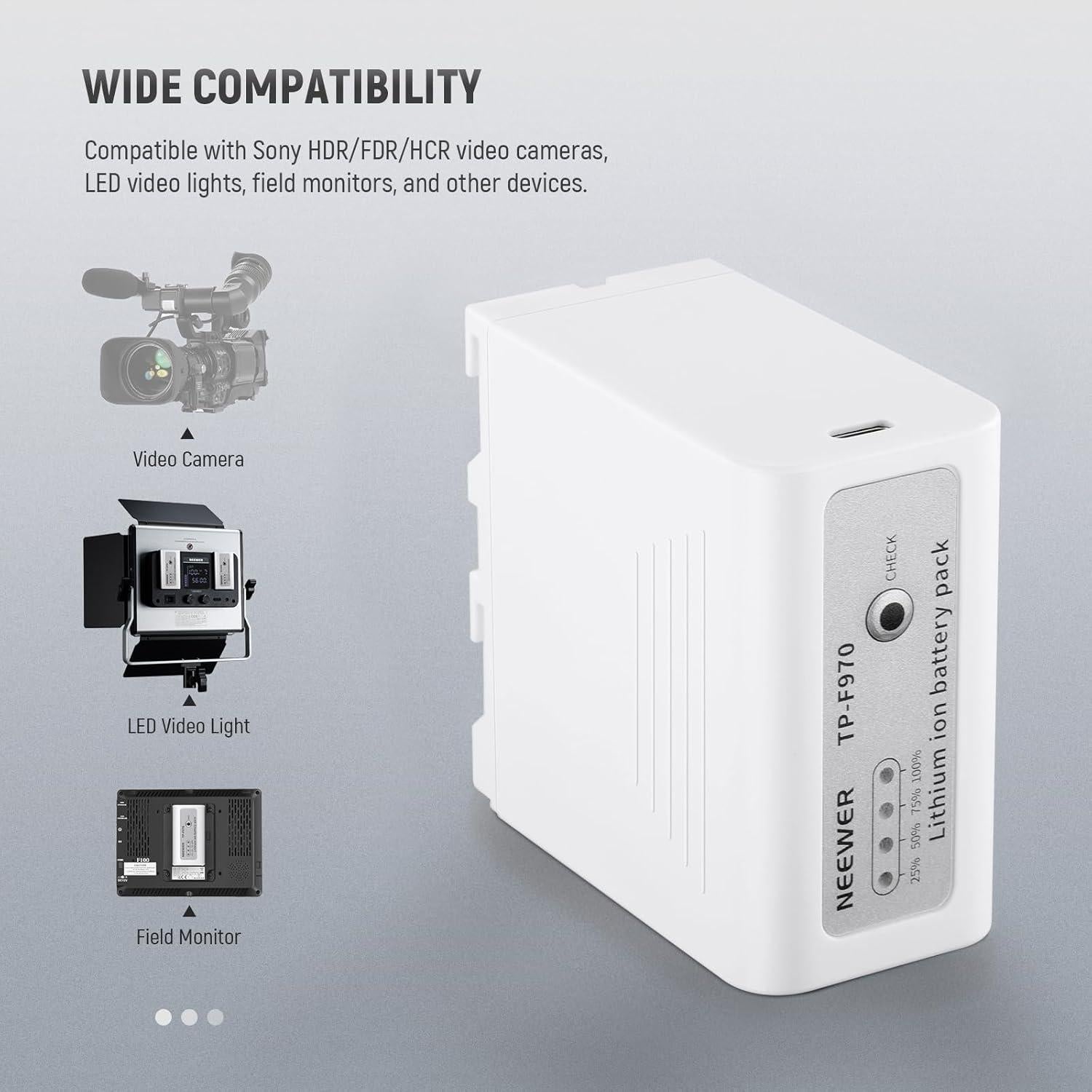 Batería NEEWER NP-F970 10500mAh Carga Rápida USB C Blanca