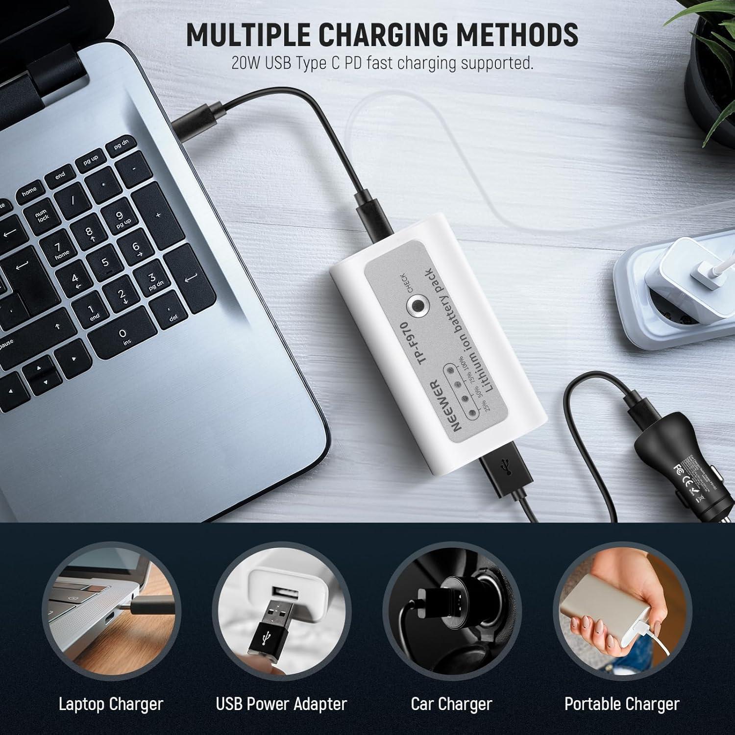 Batería NEEWER NP-F970 10500mAh Carga Rápida USB C Blanca