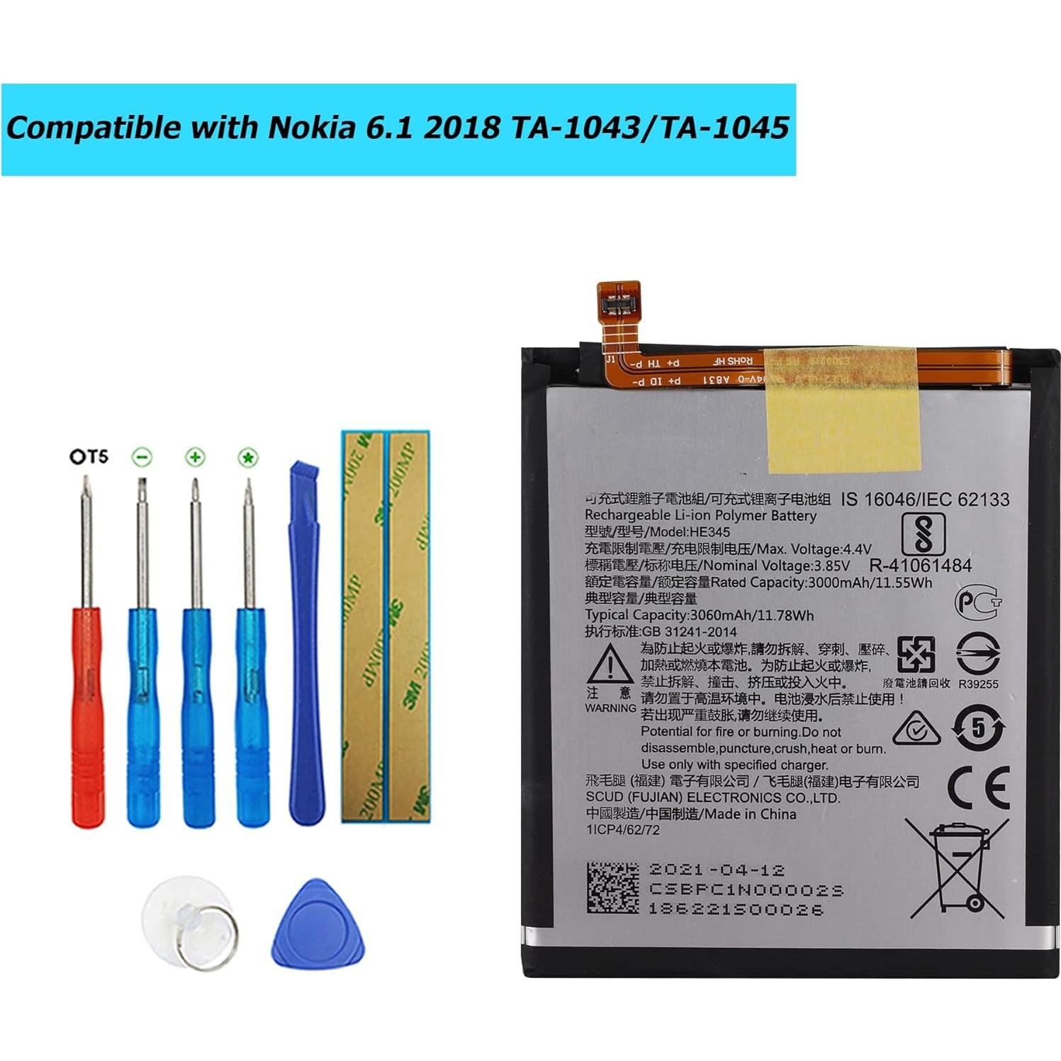 Batería de Reemplazo HE345 para Nokia 6.1 2018 3000mAh