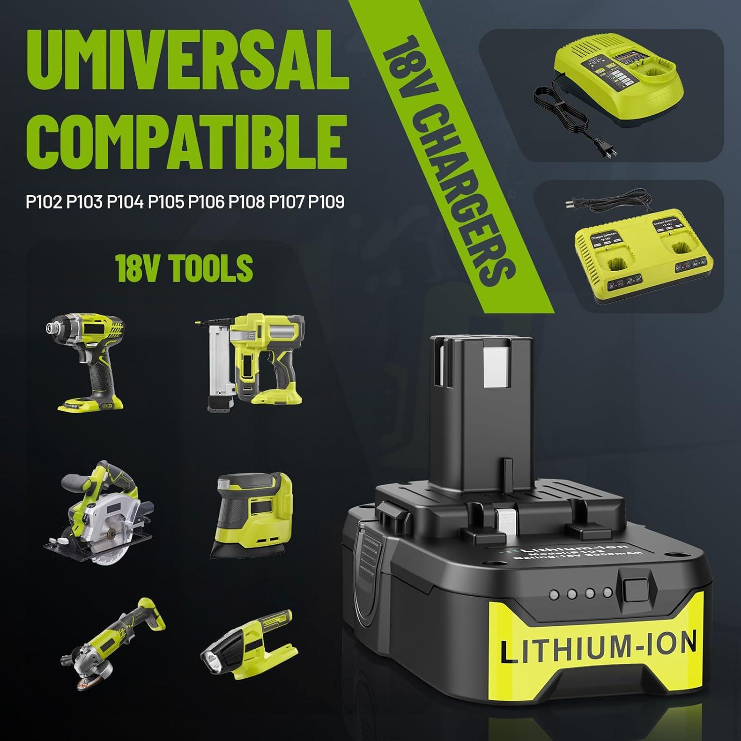 Batería de Reemplazo 18V 3000mAh + Cargador P117 Ryobi