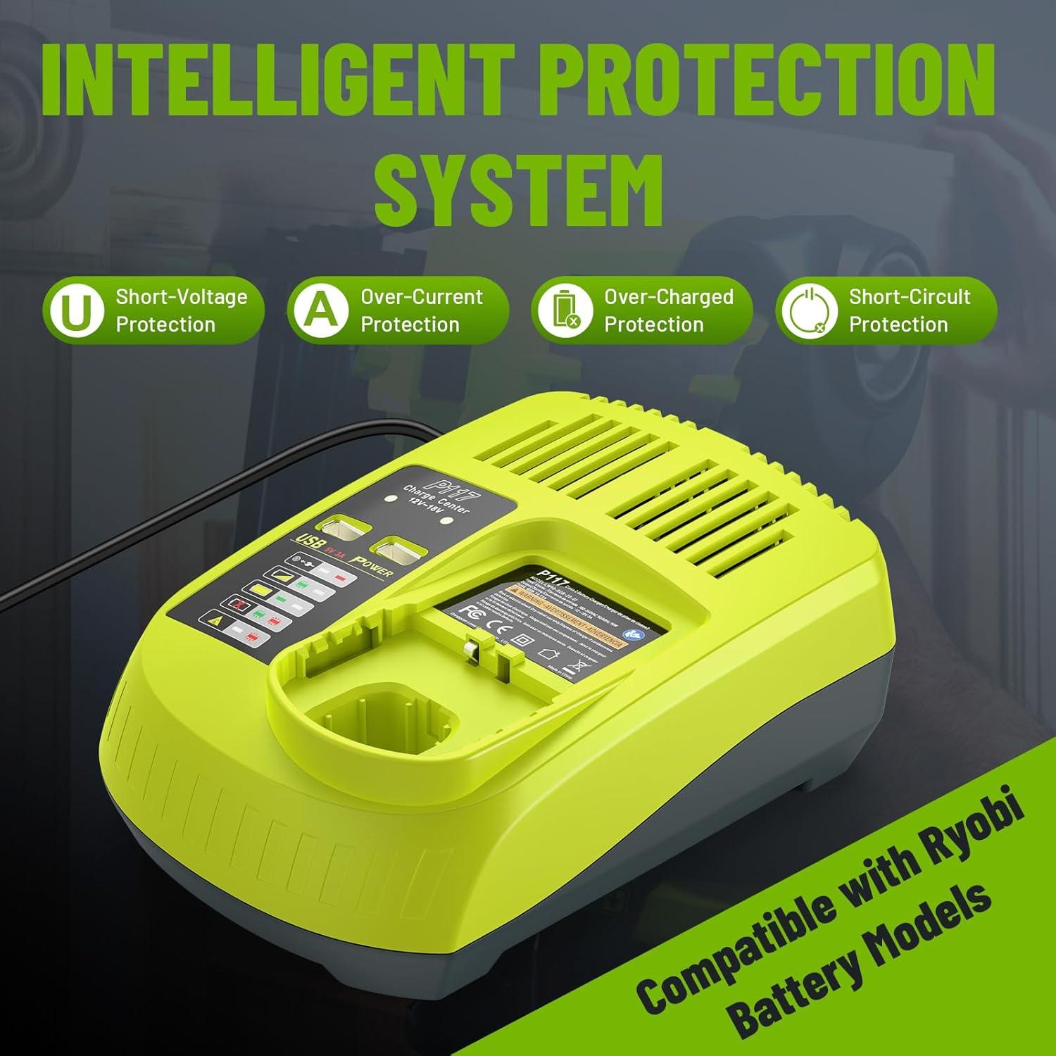 Batería de Reemplazo 18V 3000mAh + Cargador P117 Ryobi