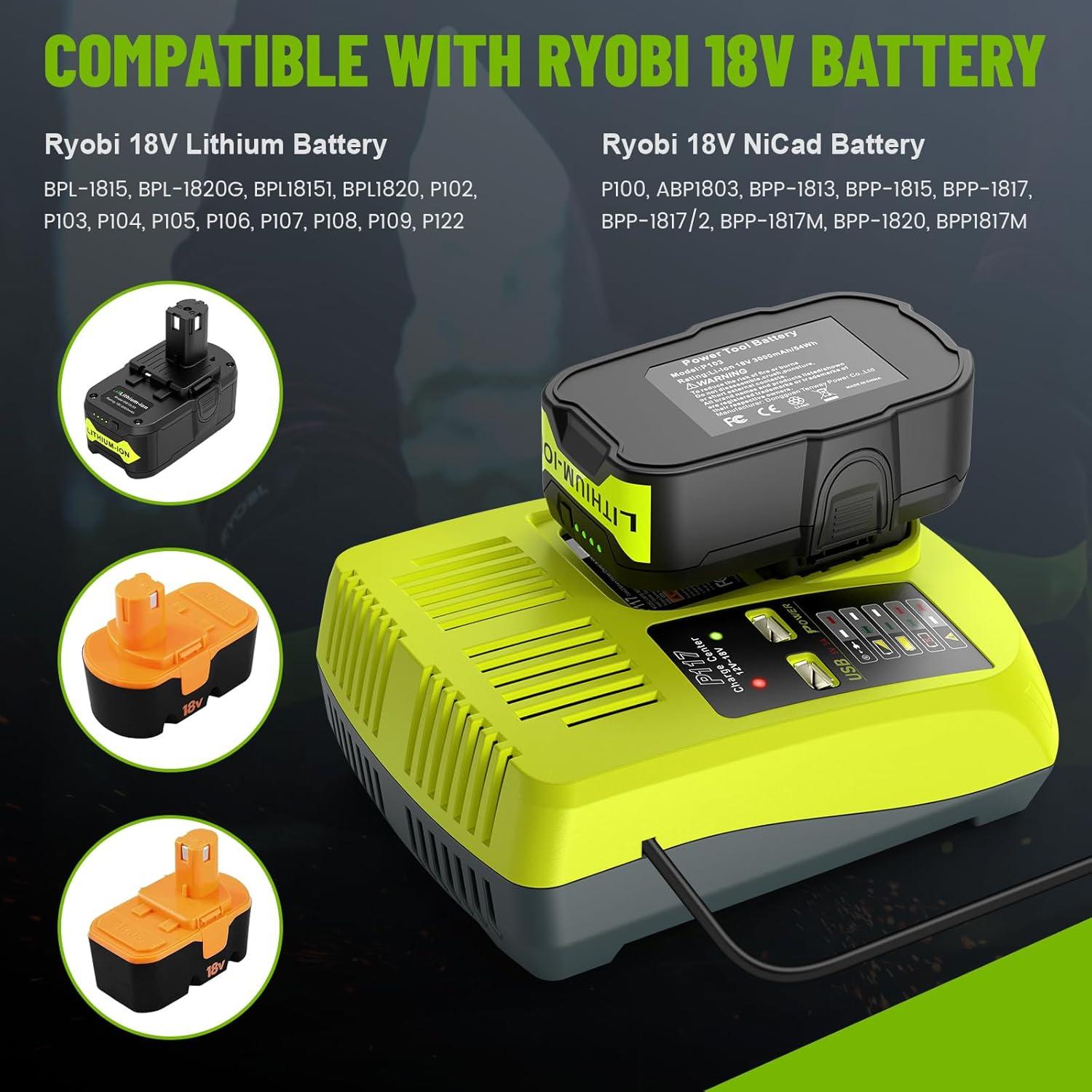 Batería de Reemplazo 18V 3000mAh + Cargador P117 Ryobi