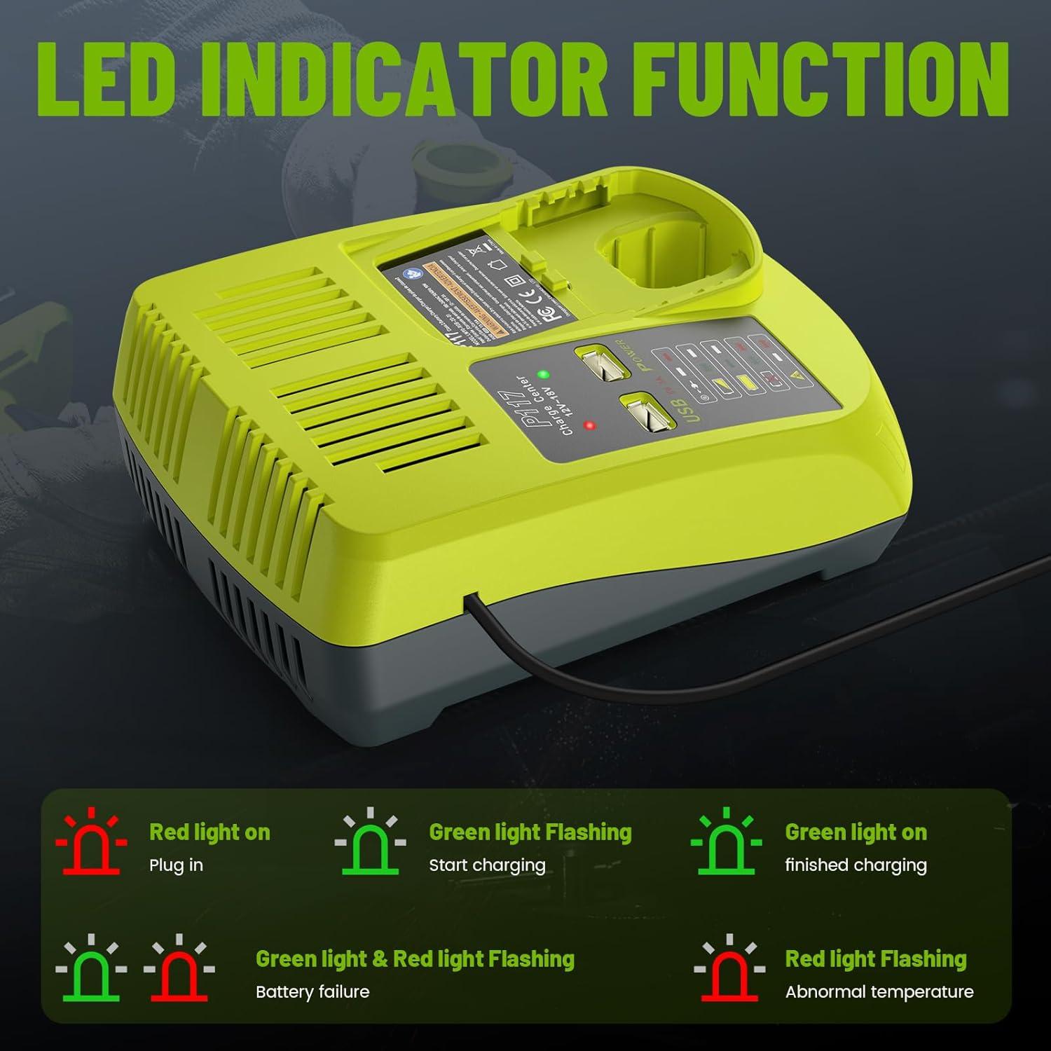 Batería de Reemplazo 18V 3000mAh + Cargador P117 Ryobi