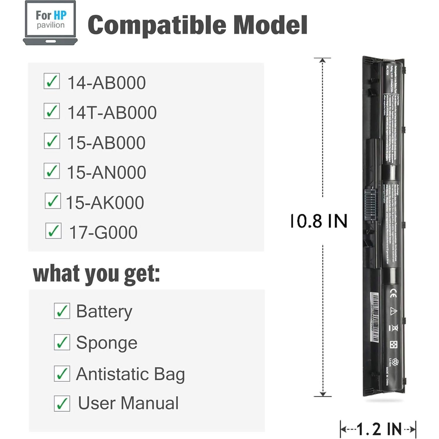 Batería de Laptop HP Pavilion KI04 2600mAh 14.8V Li-ion