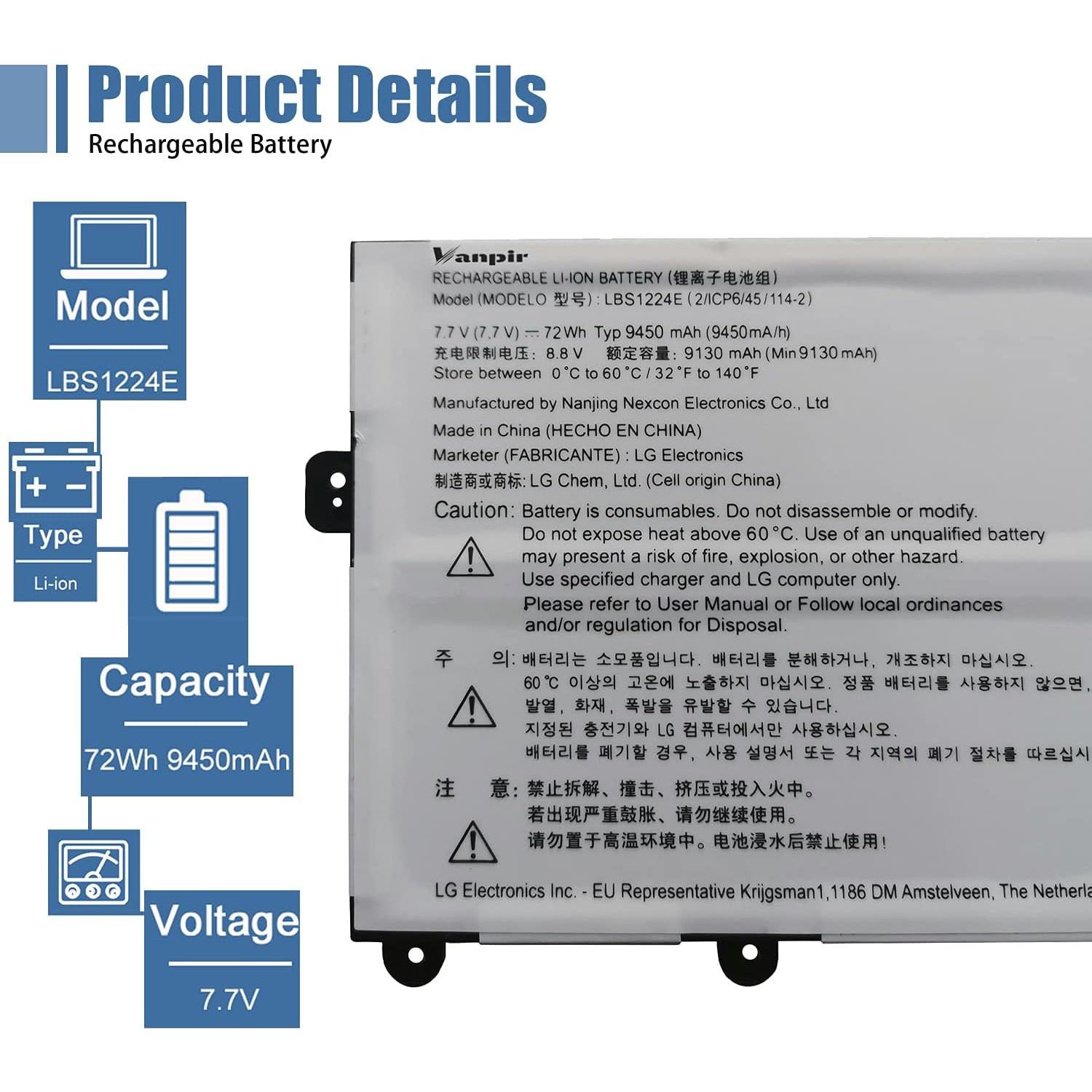 Batería de Laptop LBS1224E Compatible con LG Gram 2018 72Wh