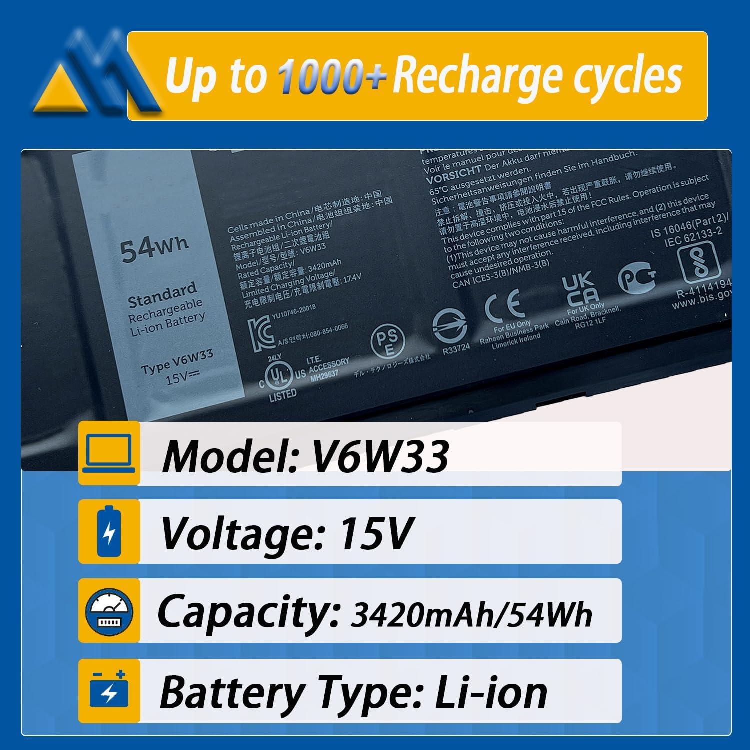 Batería de Laptop Dell V6W33 54Wh 15V para Inspiron/Latitude/Vostro