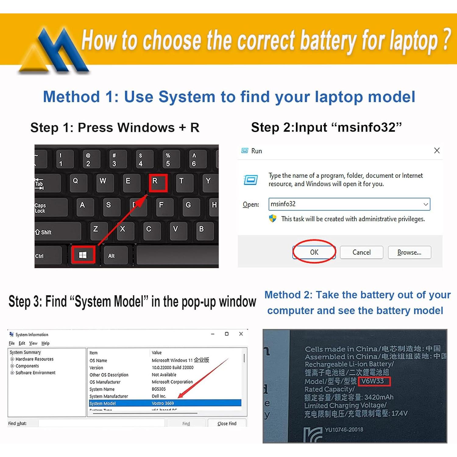 Batería de Laptop Dell V6W33 54Wh 15V para Inspiron/Latitude/Vostro