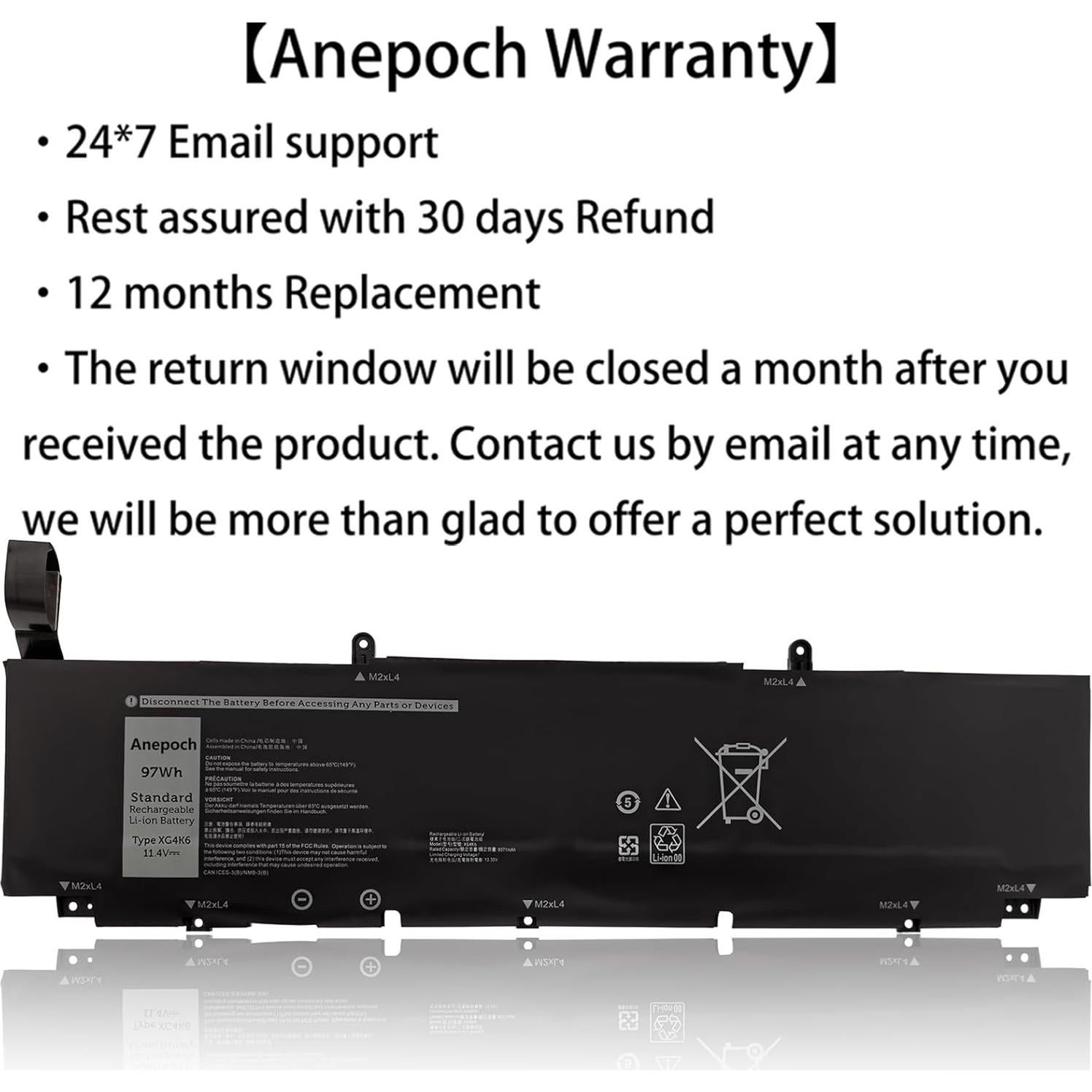 Batería de Reemplazo XG4K6 para Dell XPS 17 9700 11.4V 97Wh