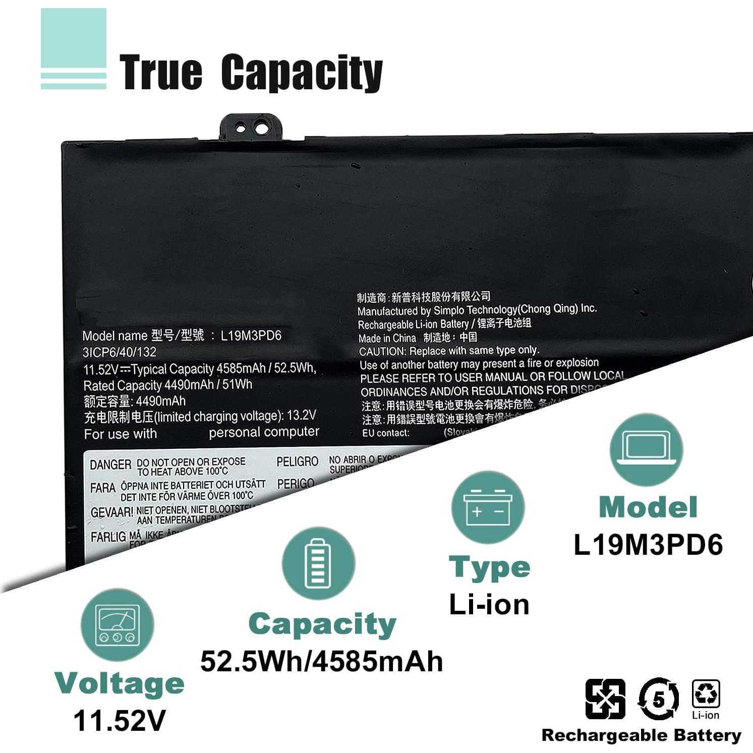 Batería de Laptop Boweirui L19M3PD6 11.52V 52.5Wh para Lenovo