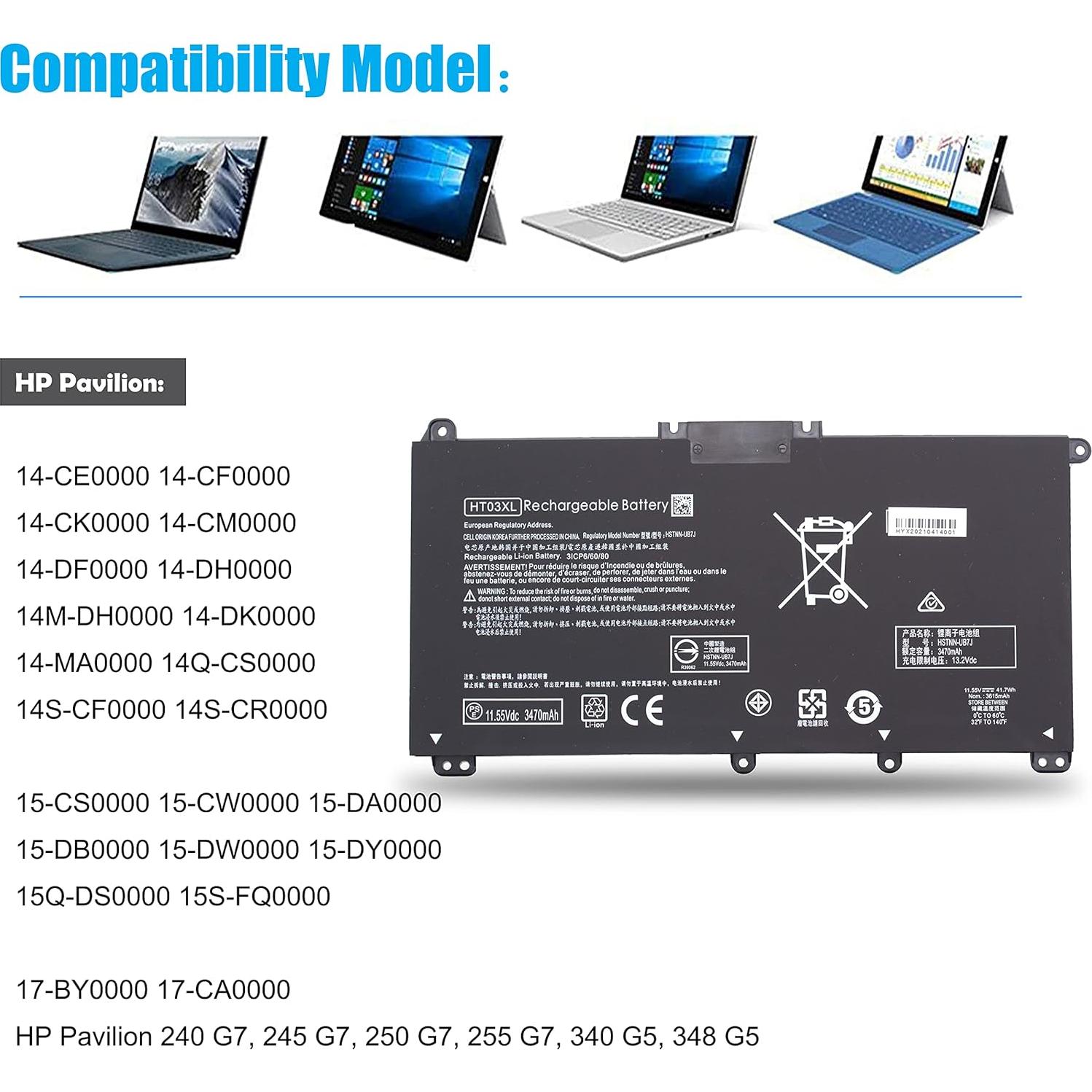 Batería Li-ion HT03XL para HP Pavilion 14 y 15 - 41Wh
