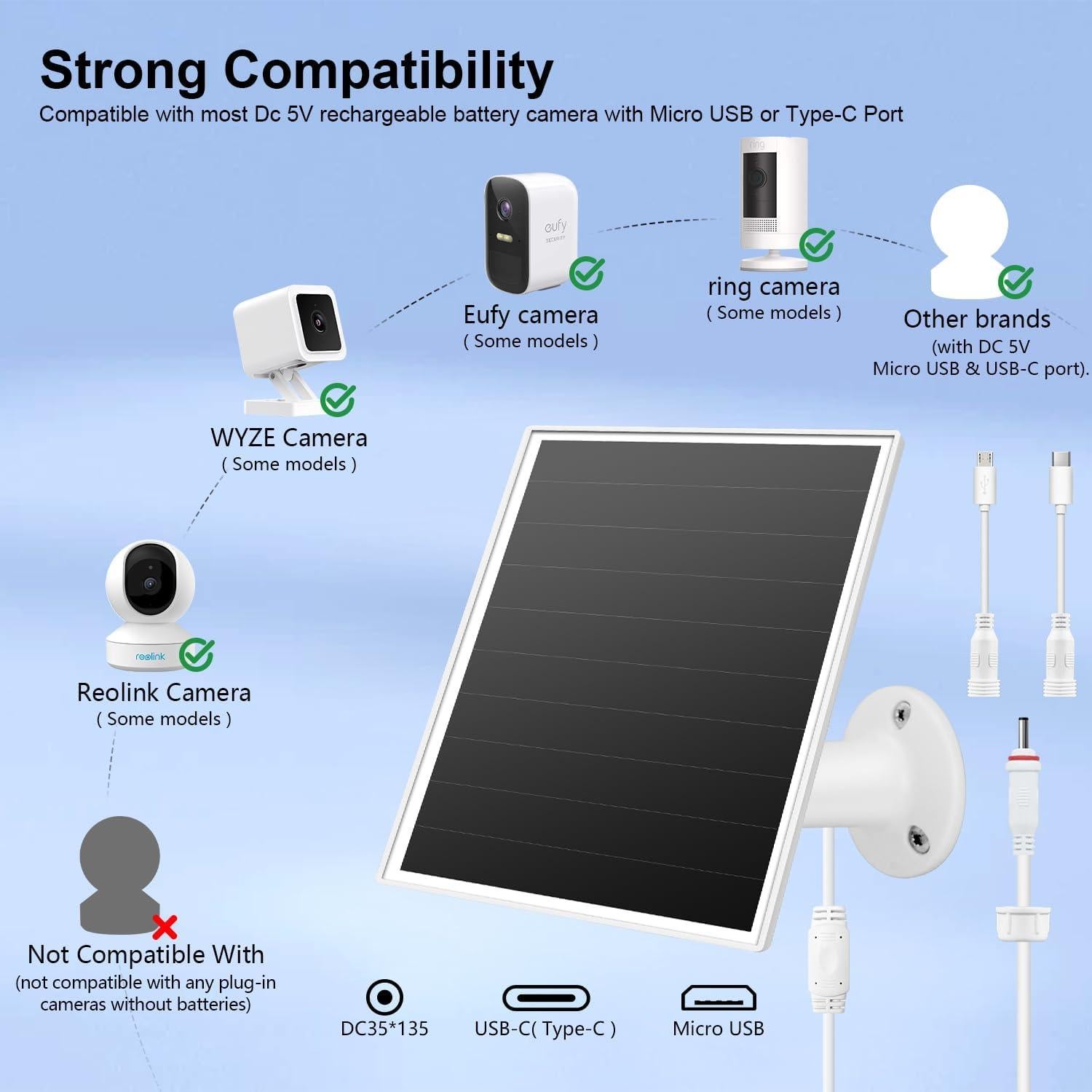 Cargador Solar 6W Orayafid IP65 para Cámaras de Seguridad