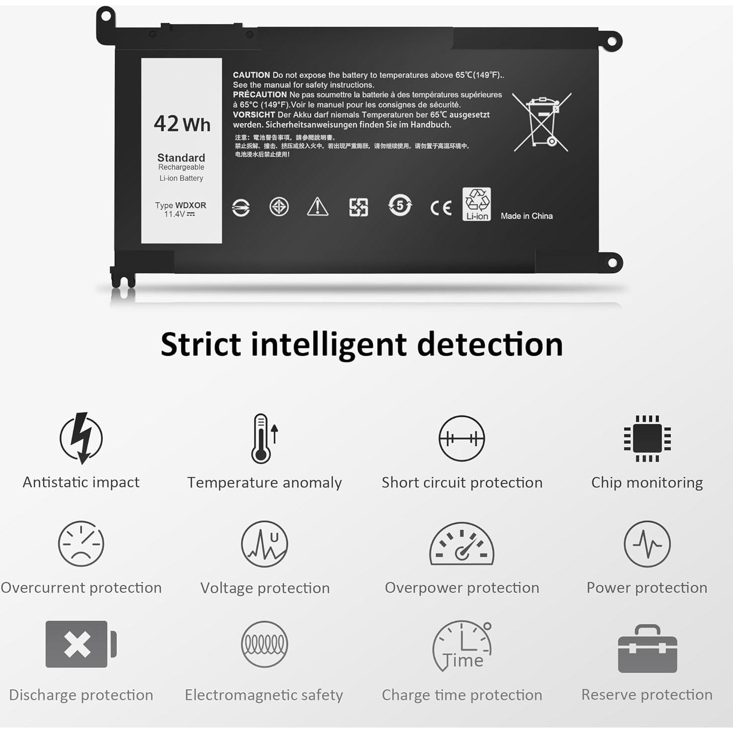 Batería de Laptop Dell WDX0R 42Wh Li-ion 11.4V 3-Celdas