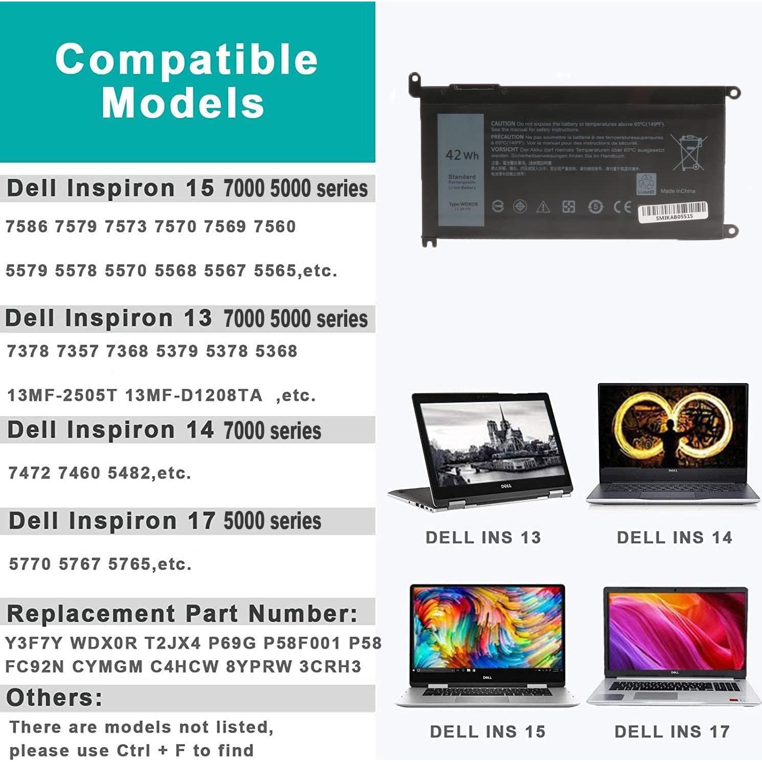 Batería de Laptop Dell WDX0R 42Wh Li-ion 11.4V 3-Celdas
