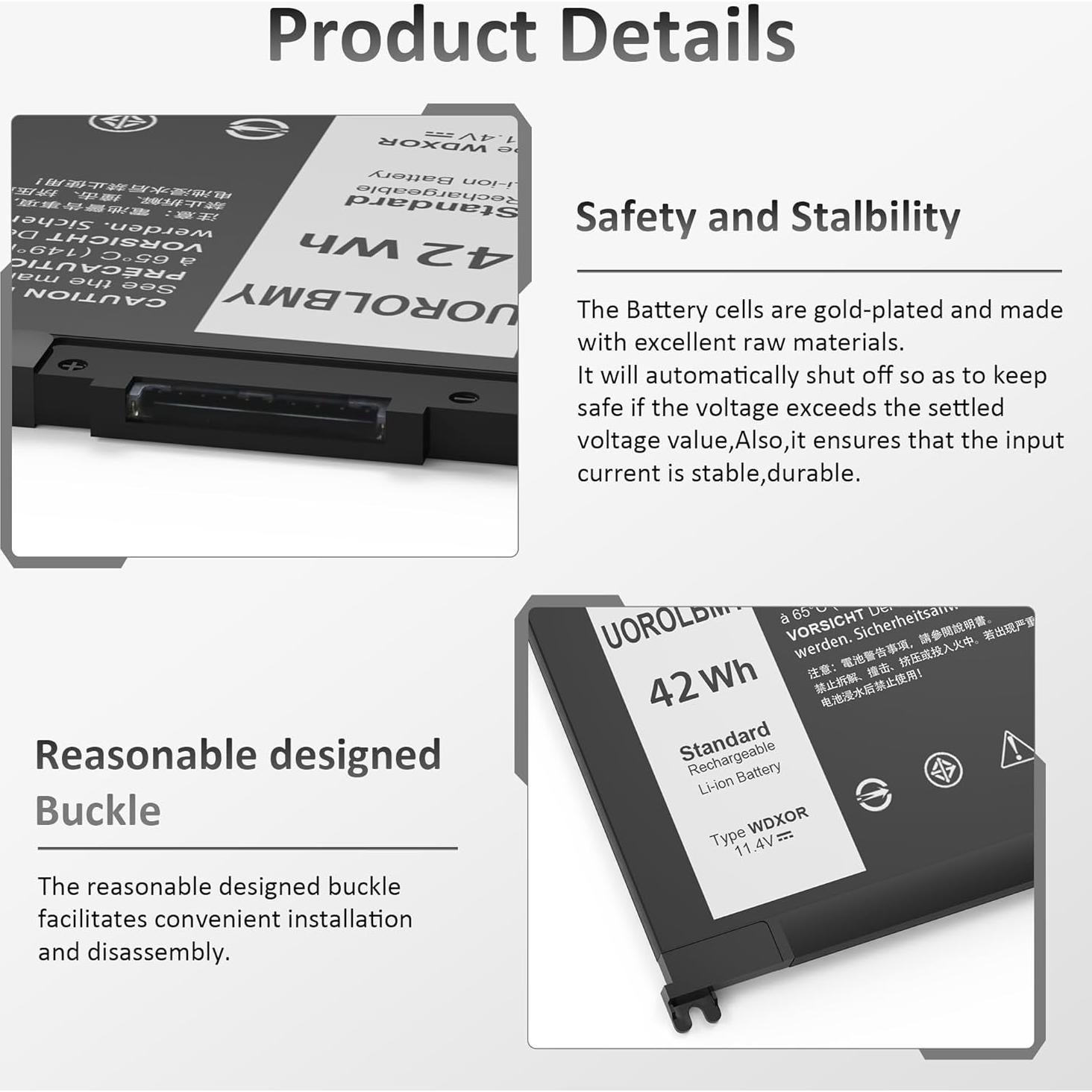 Batería de Laptop Dell WDX0R 42Wh Li-ion 11.4V 3-Celdas