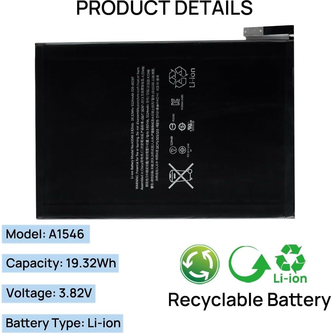 Batería A1546 BORSCELLOR para iPad Mini 4 5124mAh 3.82V