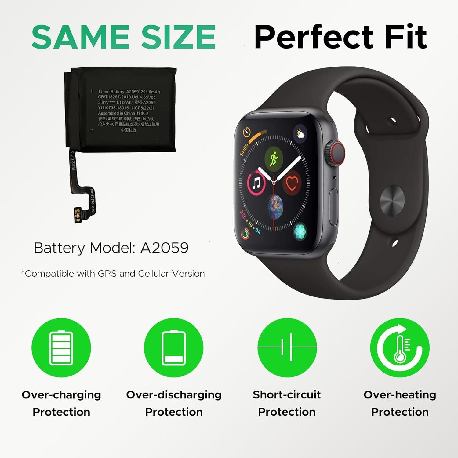 Batería de Reemplazo Green Fusion A2059 para Apple Watch 4 44mm