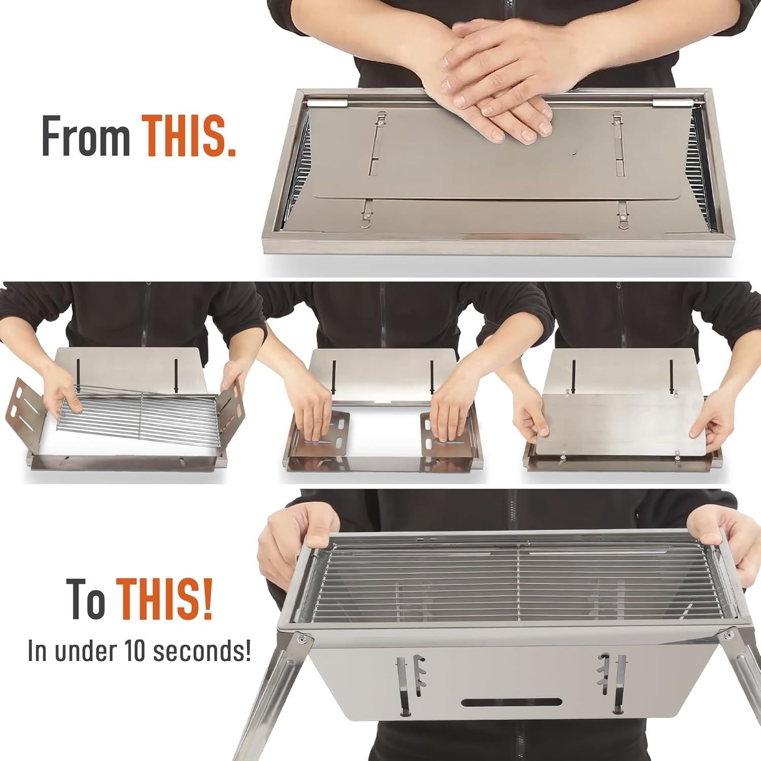 Parrilla Portátil Griddle Buddy Fold N Go con 6 Brochetas