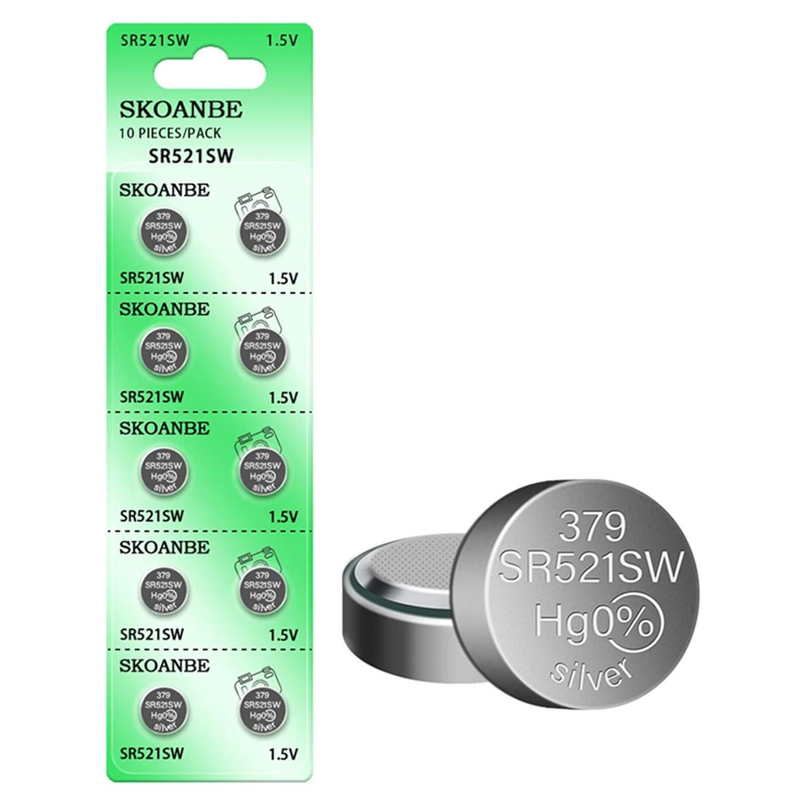 Baterías de Botón SKOANBE SR521SW 10PCS 1.5V Óxido de Plata