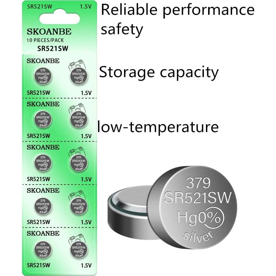 Baterías de Botón SKOANBE SR521SW 10PCS 1.5V Óxido de Plata