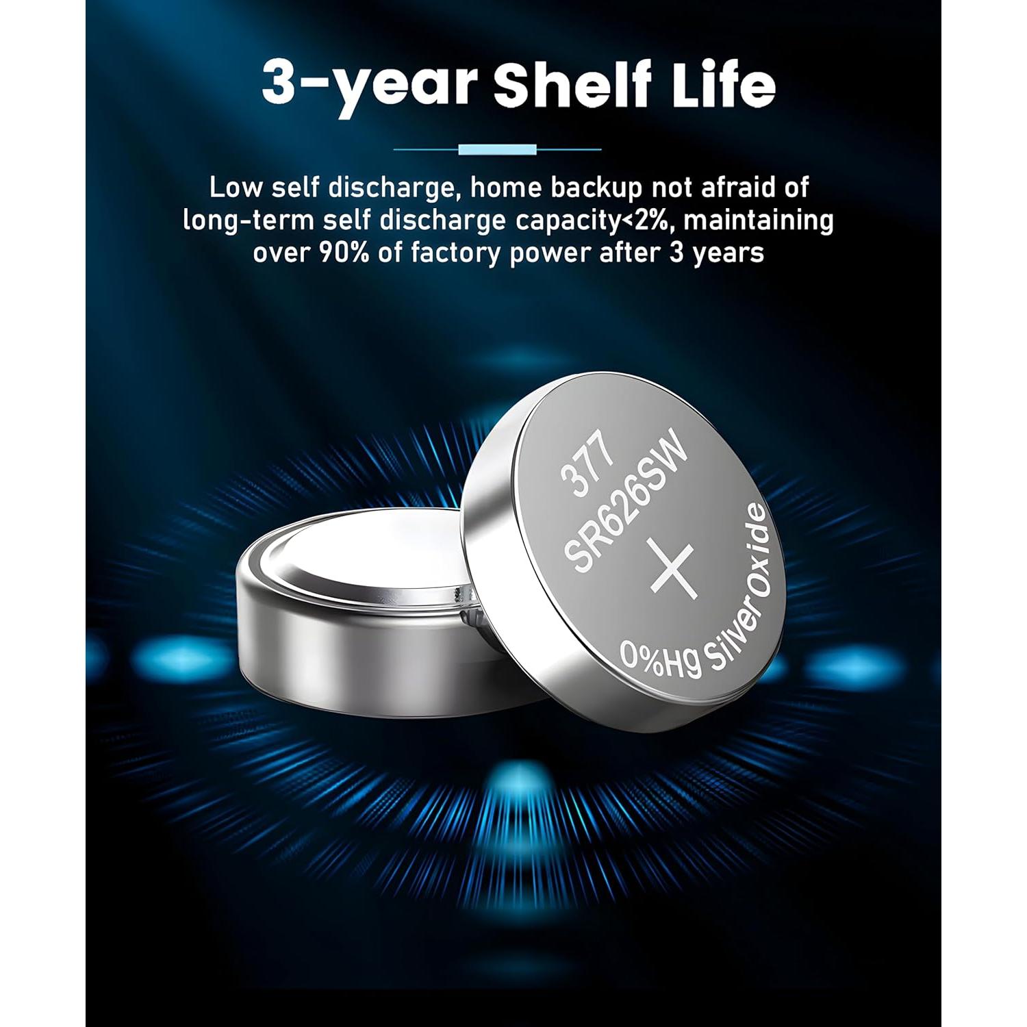 Baterías de Reloj YKM 377 SR626SW 40 Unidades 1.55V Óxido de Plata
