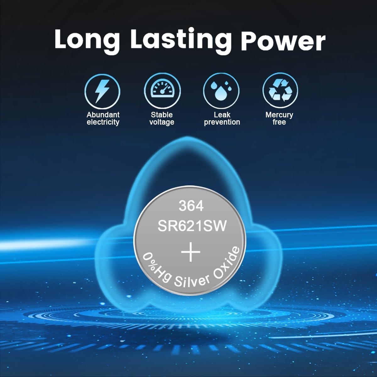 Paquete de 10 Baterías de Reloj 364 Vtreneg 1.55V Alcalinas