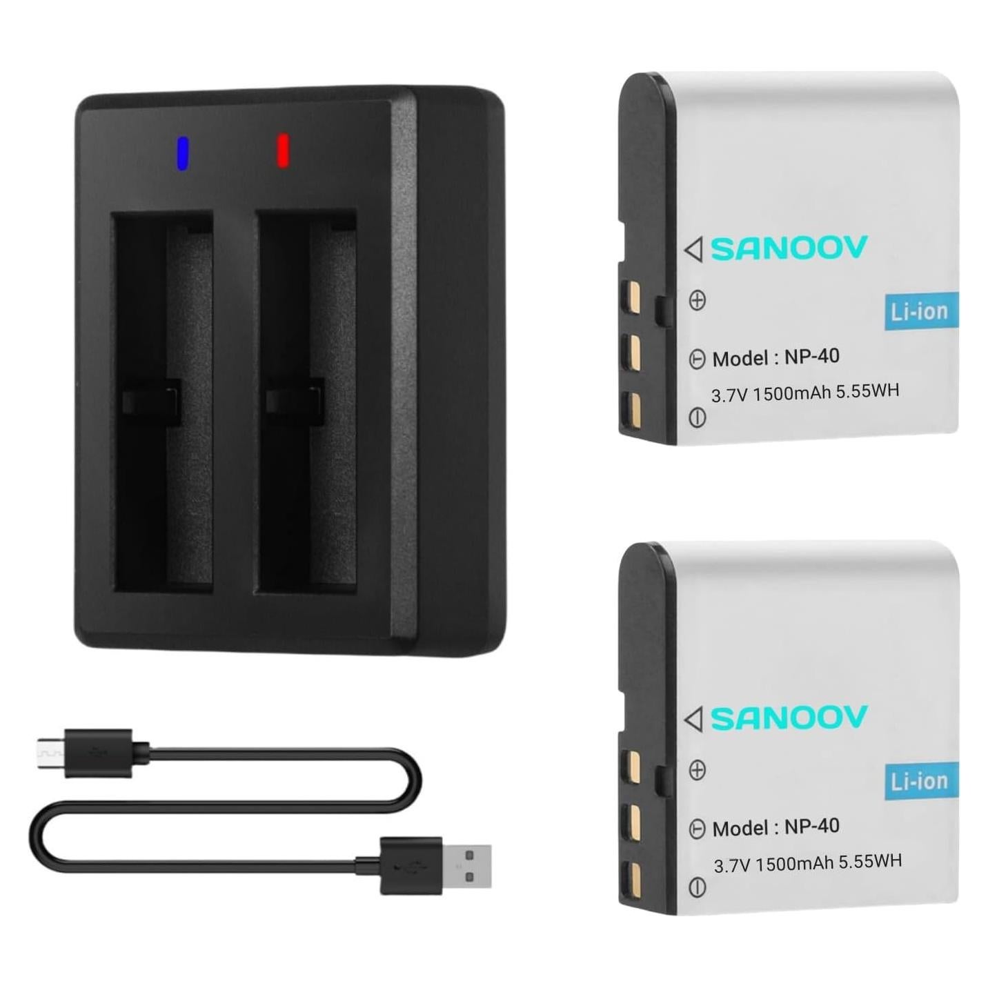 Kit de Cargador Doble USB y 2 Baterías NP-40 SANOOV 1500mAh