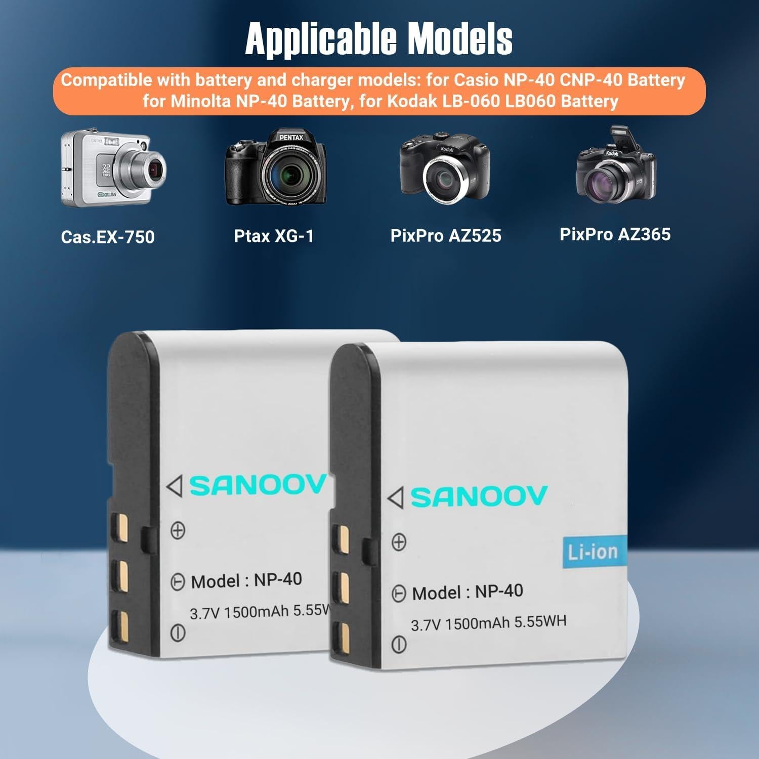 Kit de Cargador Doble USB y 2 Baterías NP-40 SANOOV 1500mAh