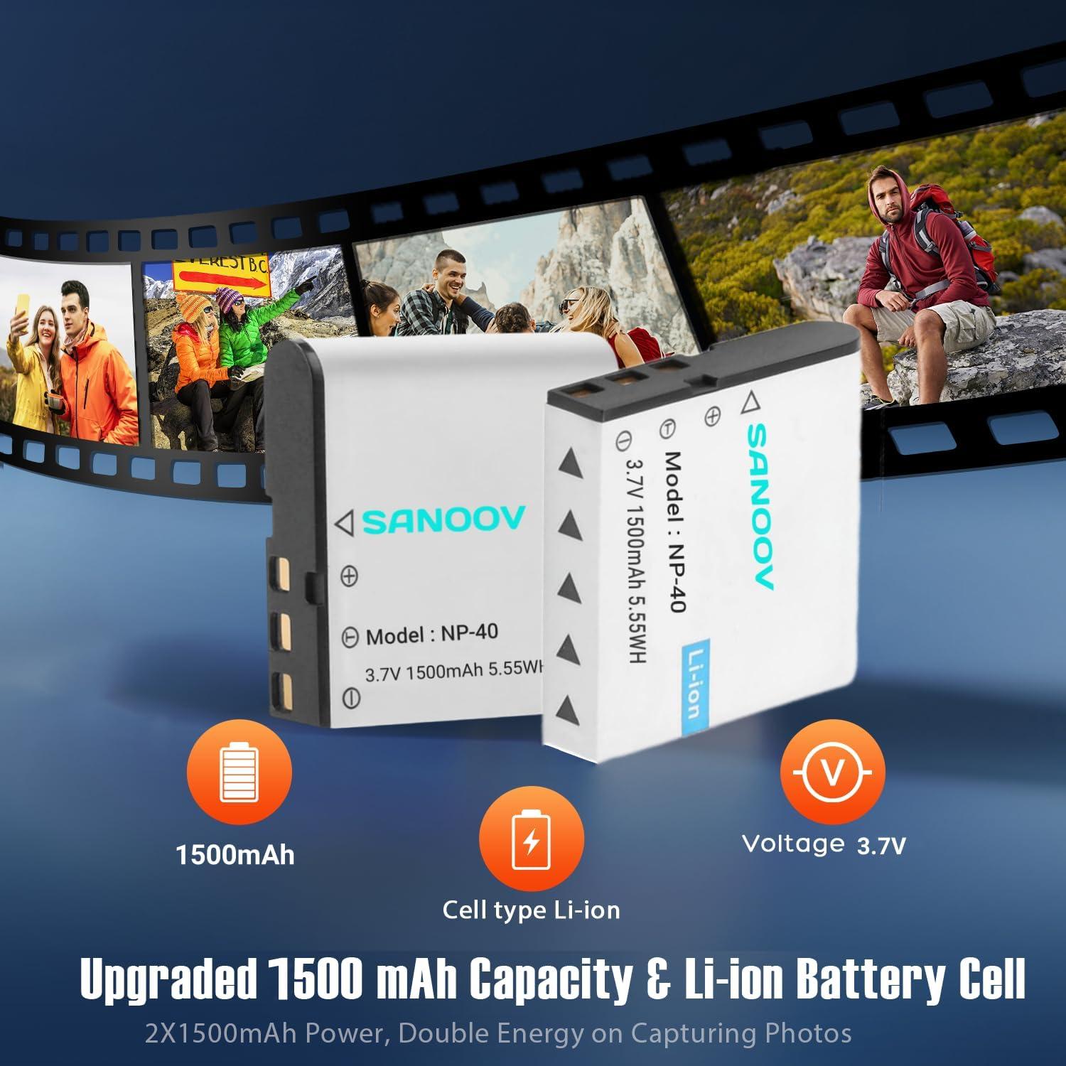 Kit de Cargador Doble USB y 2 Baterías NP-40 SANOOV 1500mAh