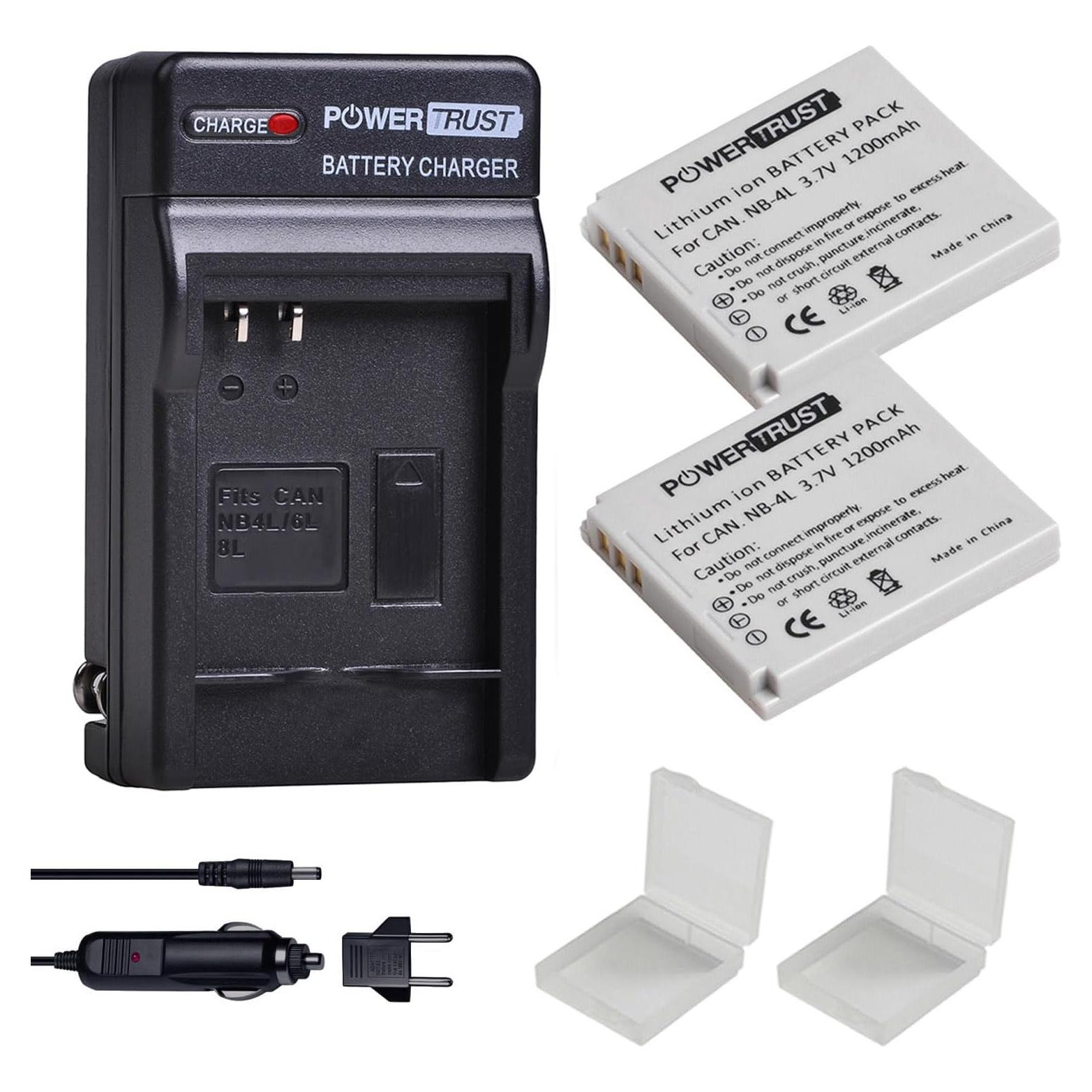 2 Baterías NB-4L + Cargador Rápido PowerTrust para Canon