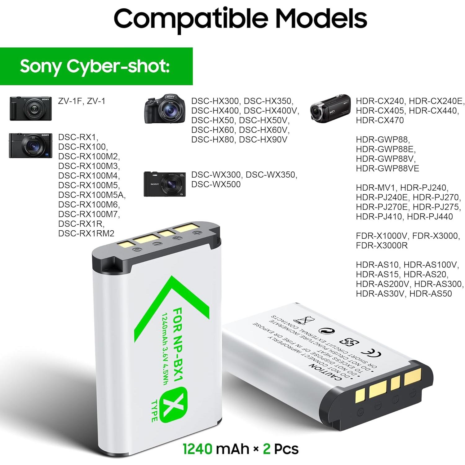 Conjunto de Baterías y Cargador SEVKUMZ NP-BX1 para Sony