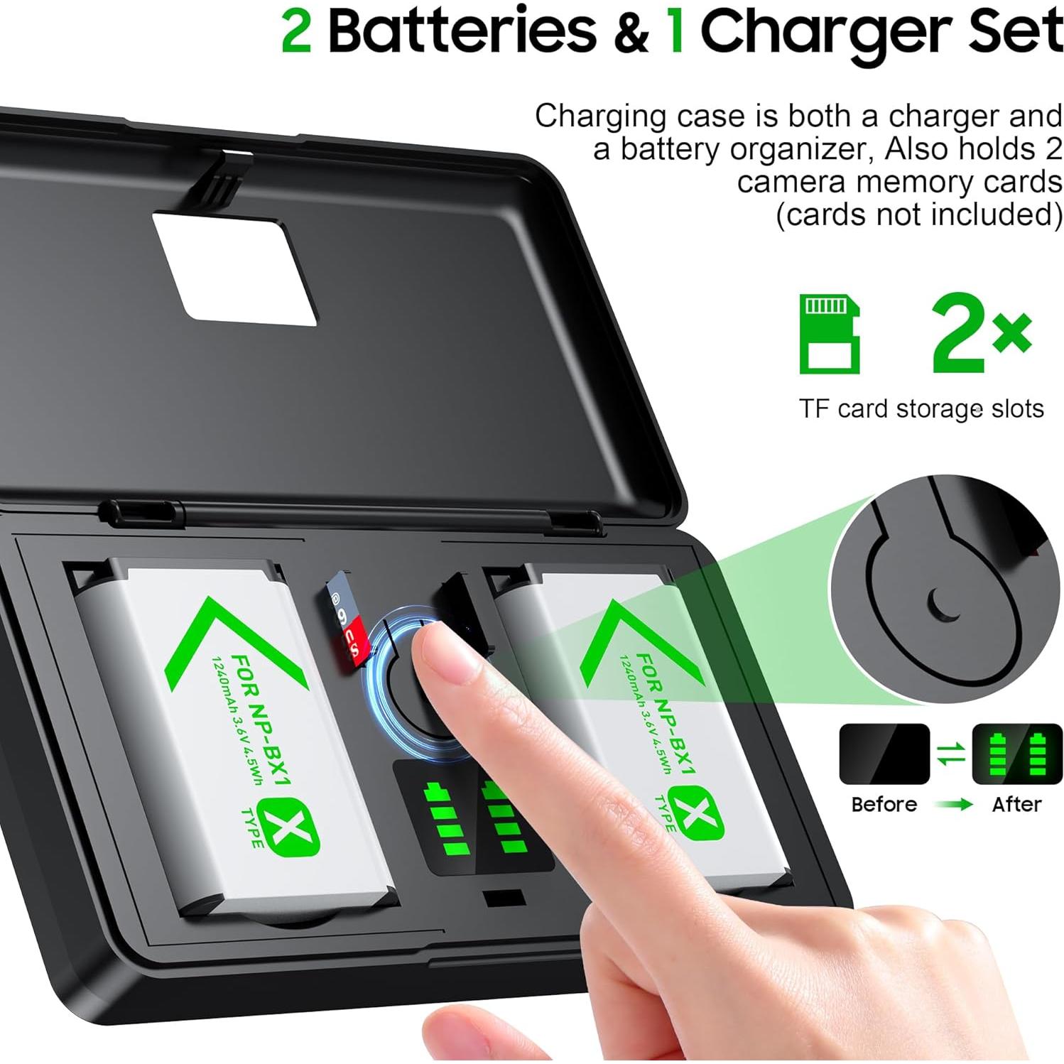 Conjunto de Baterías y Cargador SEVKUMZ NP-BX1 para Sony