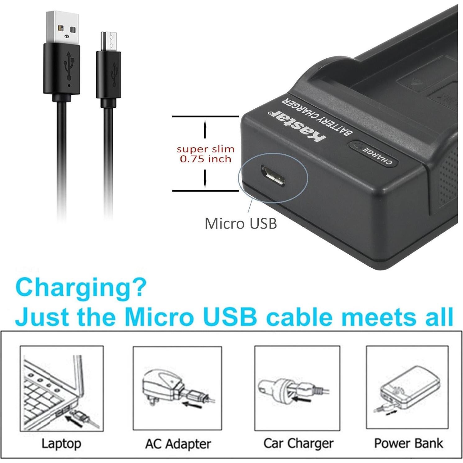 Batería Kastar (2 Unidades) y Cargador USB Slim para Canon