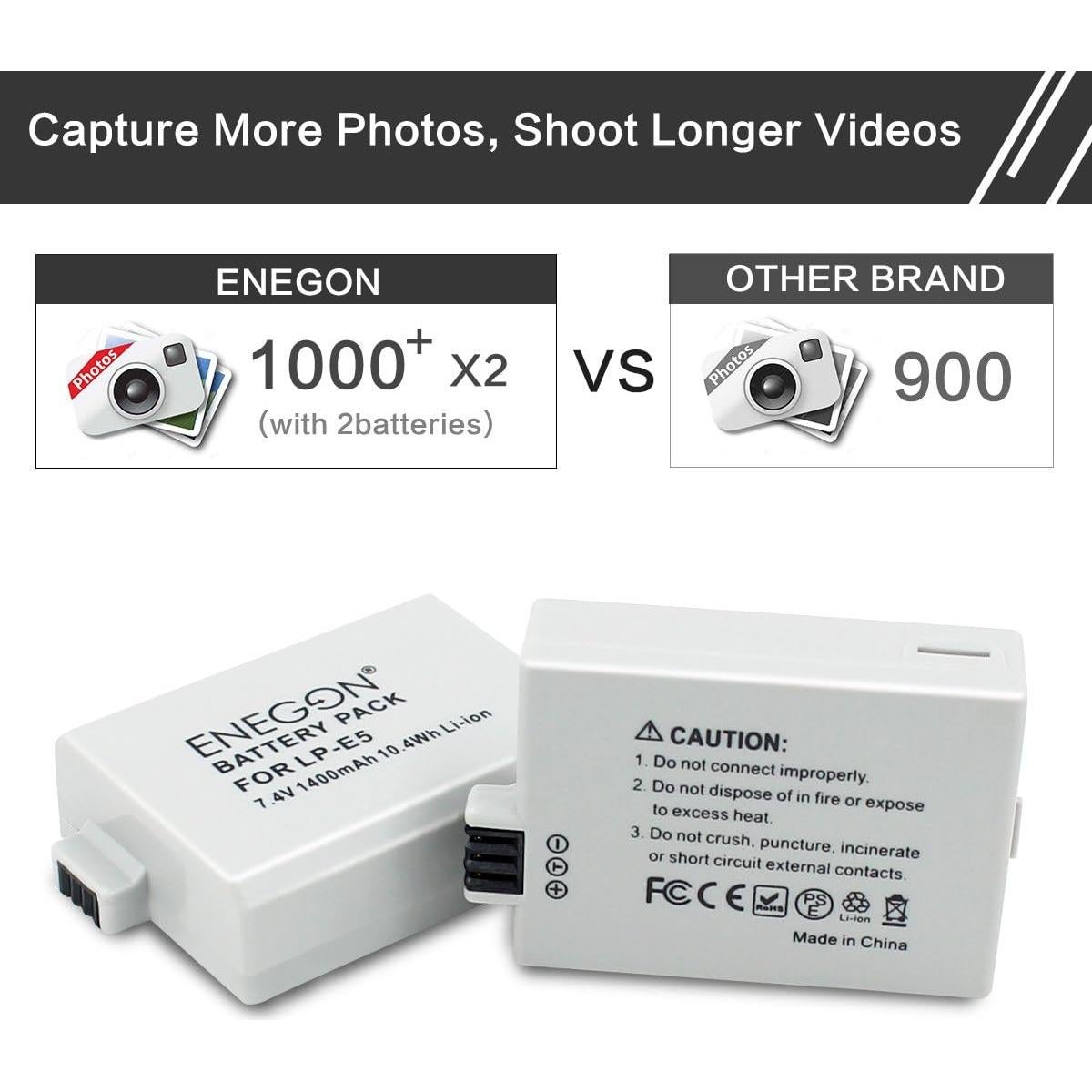 Batería de Reemplazo ENEGON LP-E5 + Cargador Doble Rápido