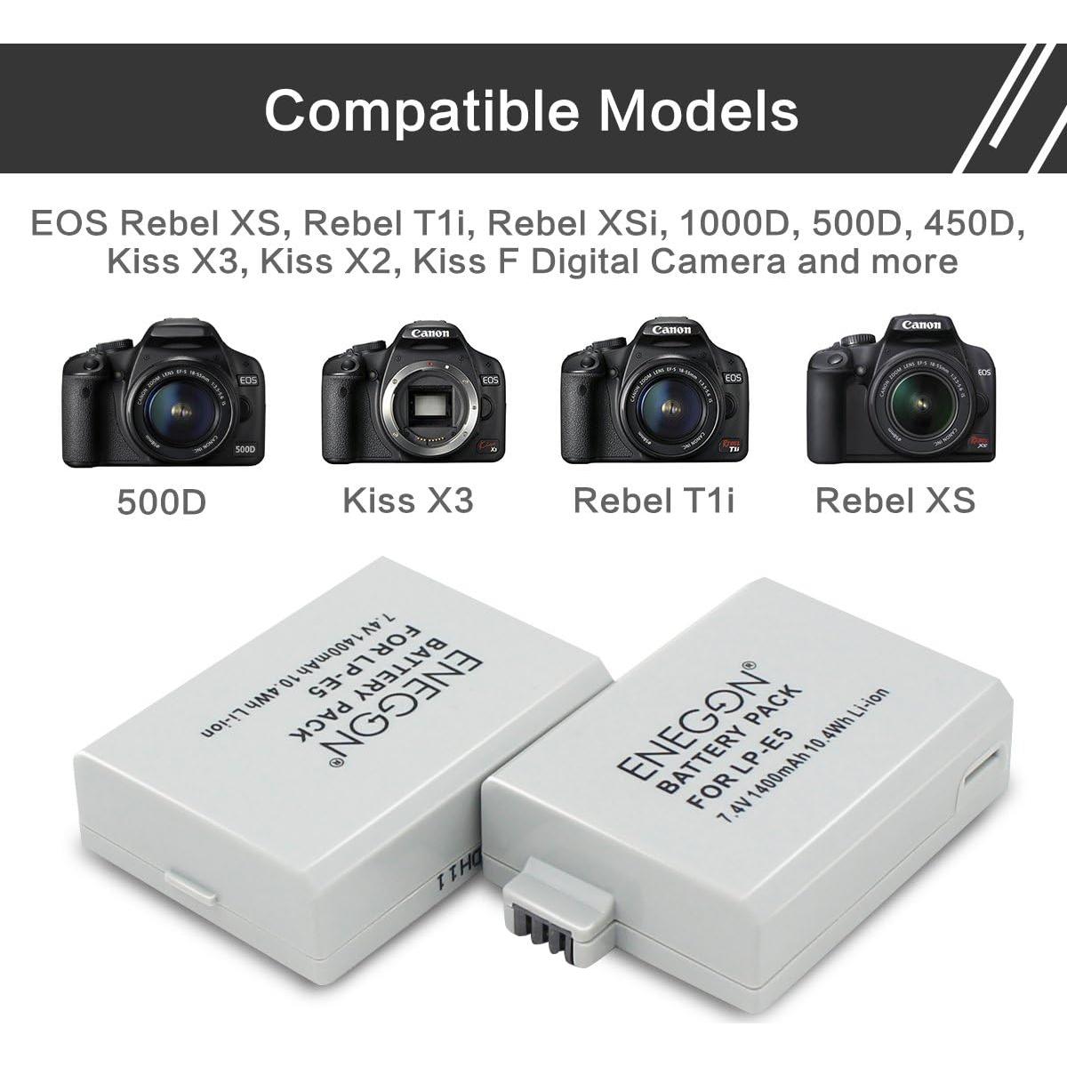 Batería de Reemplazo ENEGON LP-E5 + Cargador Doble Rápido