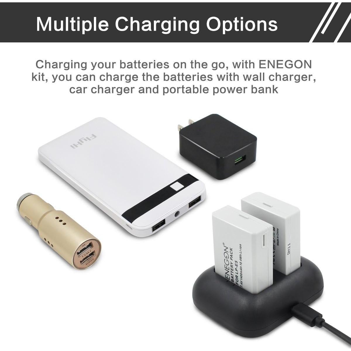 Batería de Reemplazo ENEGON LP-E5 + Cargador Doble Rápido