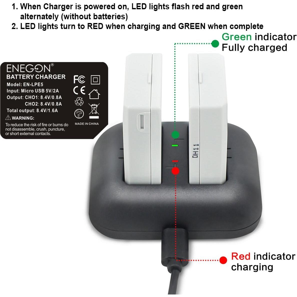 Batería de Reemplazo ENEGON LP-E5 + Cargador Doble Rápido