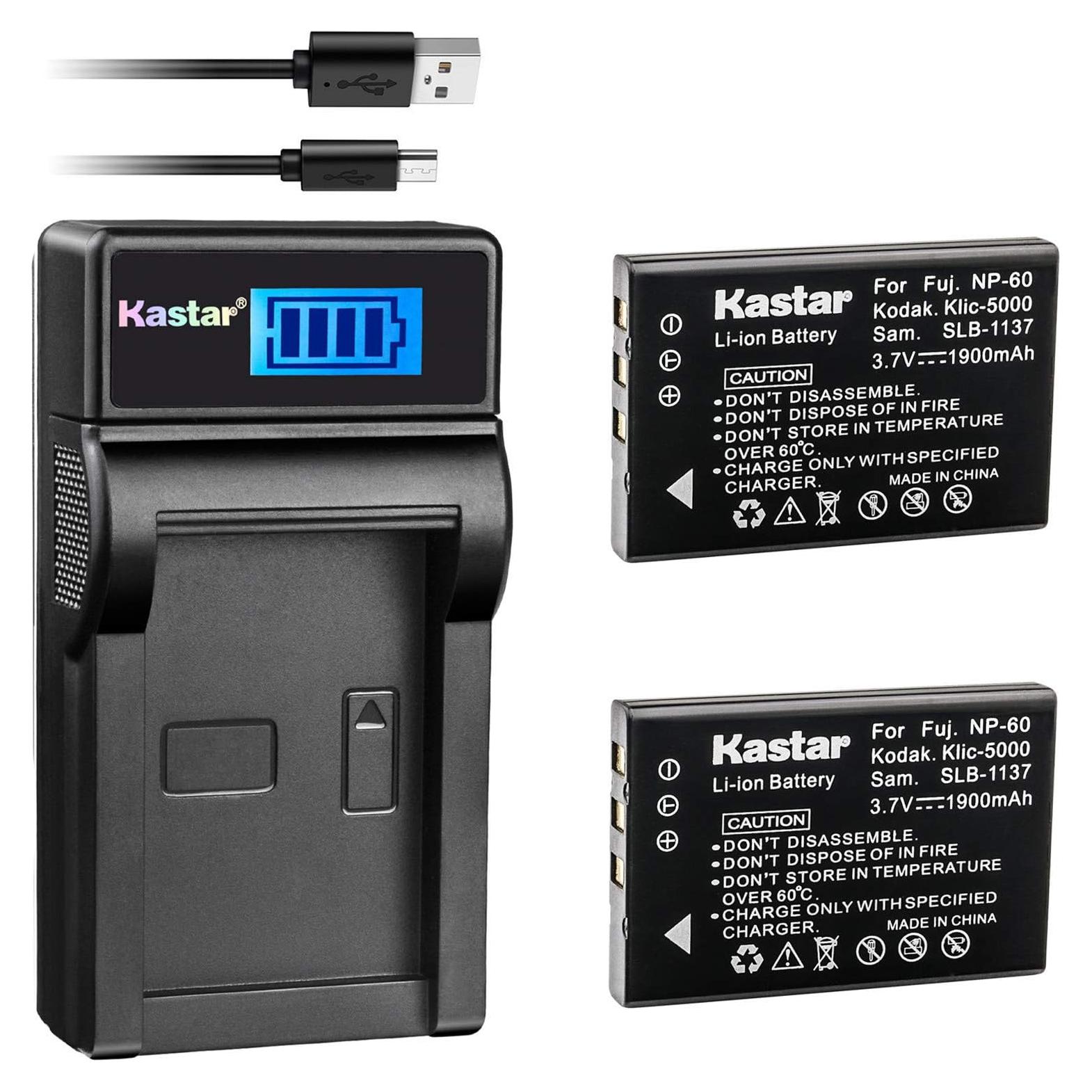 Kastar 2 Baterías + Cargador USB LCD para Fujifilm NP-60