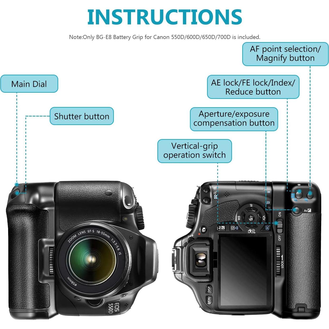 Empuñadura de Batería Neewer BG-E8 para Canon EOS 550D/600D/650D/700D