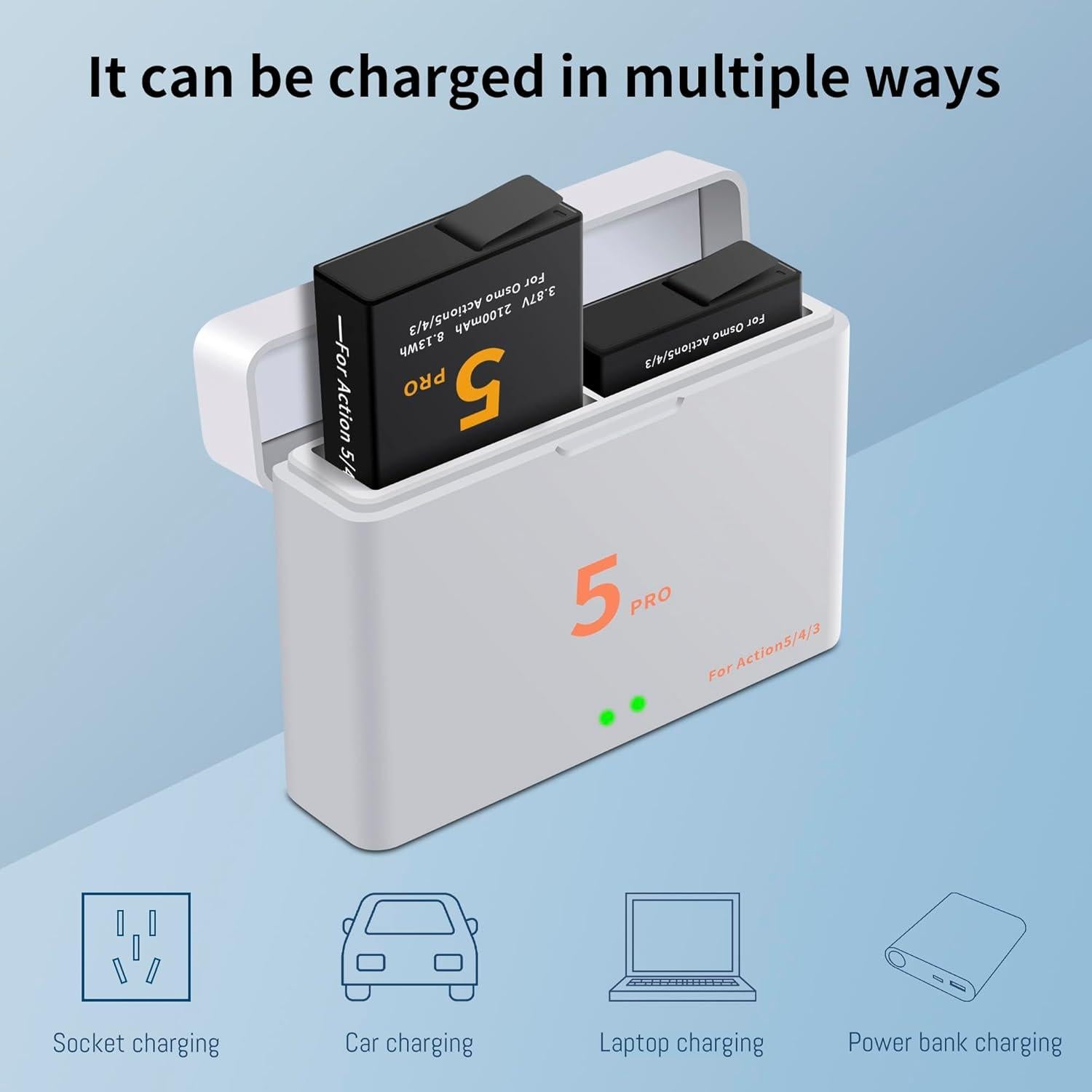 Paquete de 2 Baterías Recargables DJI Osmo Action 5 Pro/4/3 2100mAh