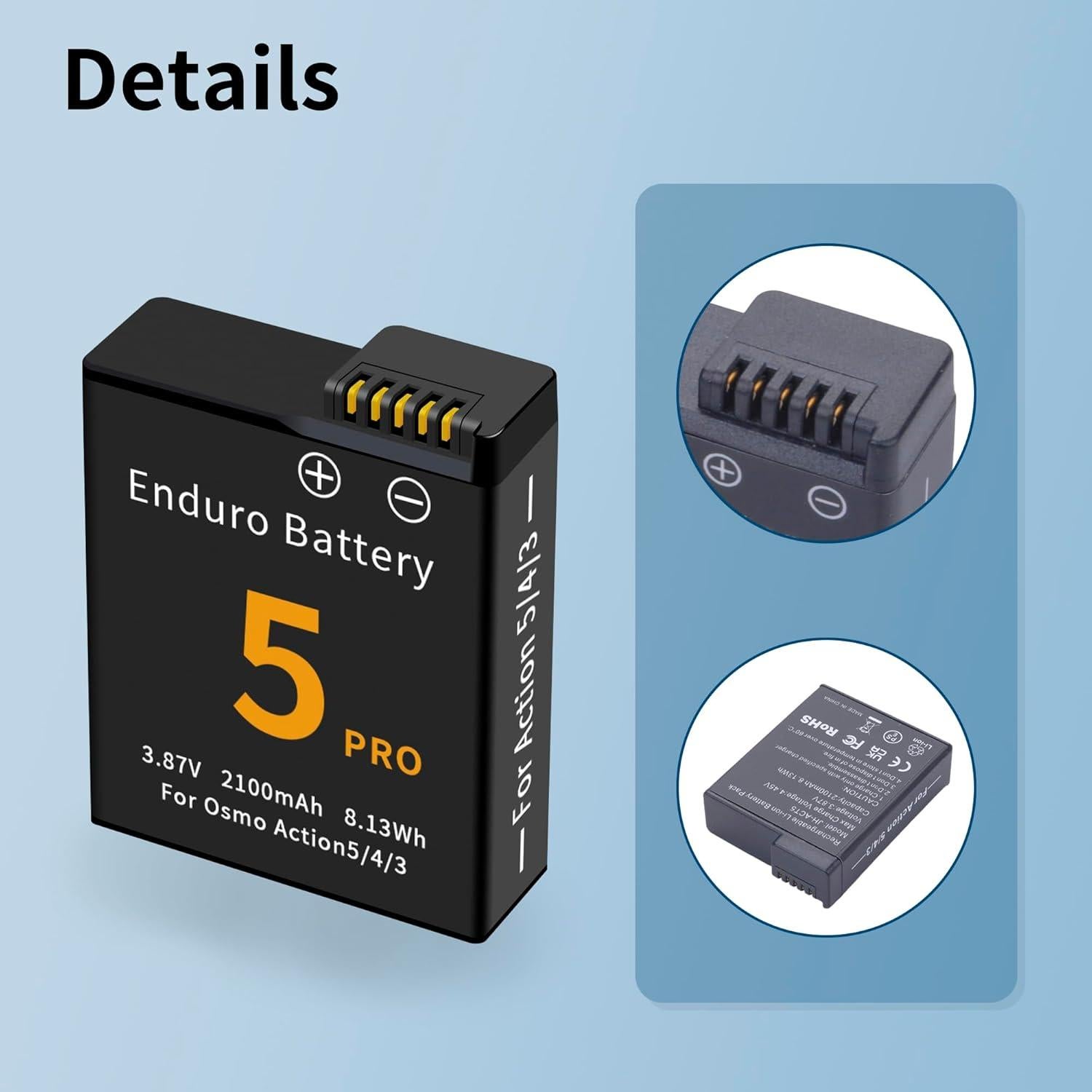 Paquete de 2 Baterías Recargables DJI Osmo Action 5 Pro/4/3 2100mAh