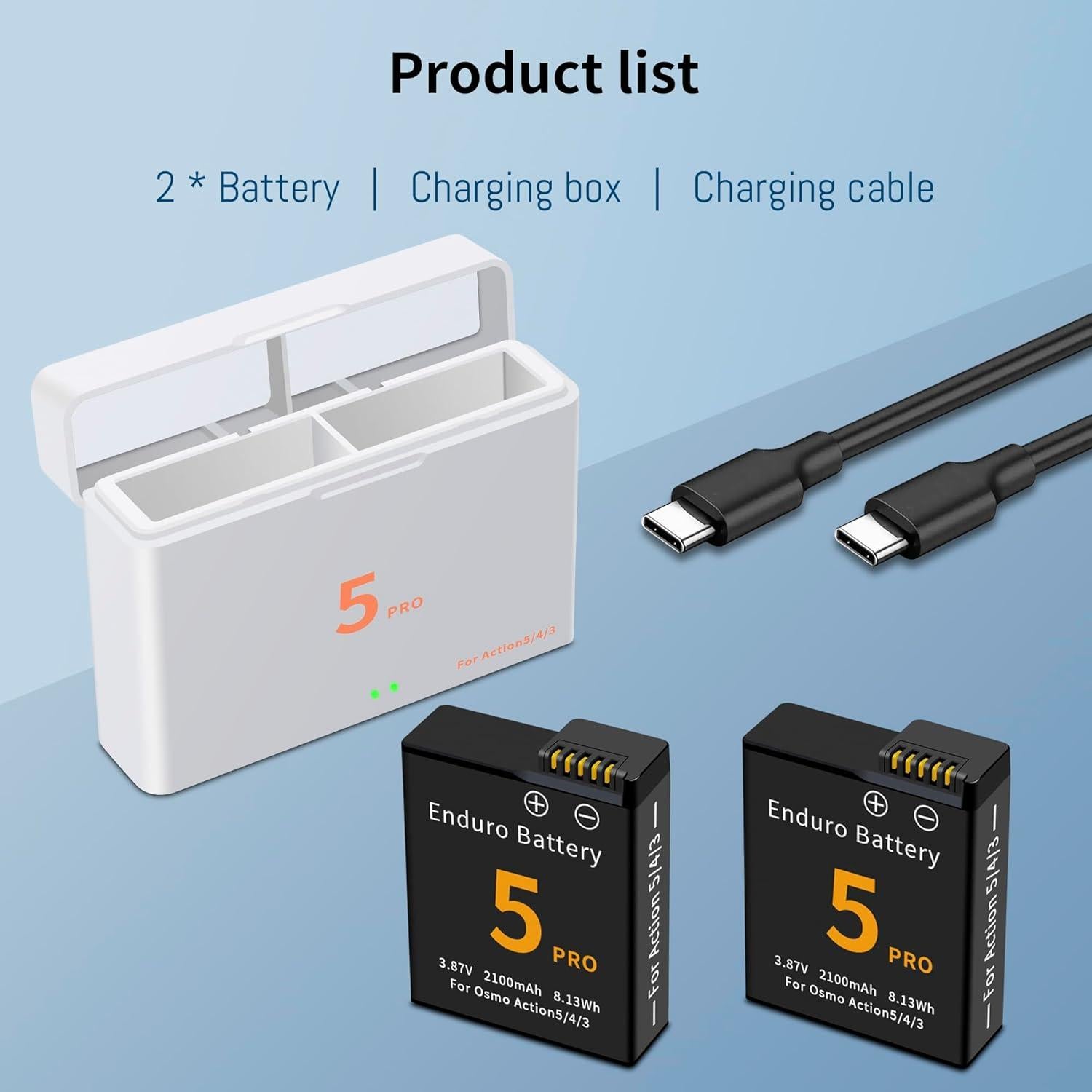 Paquete de 2 Baterías Recargables DJI Osmo Action 5 Pro/4/3 2100mAh